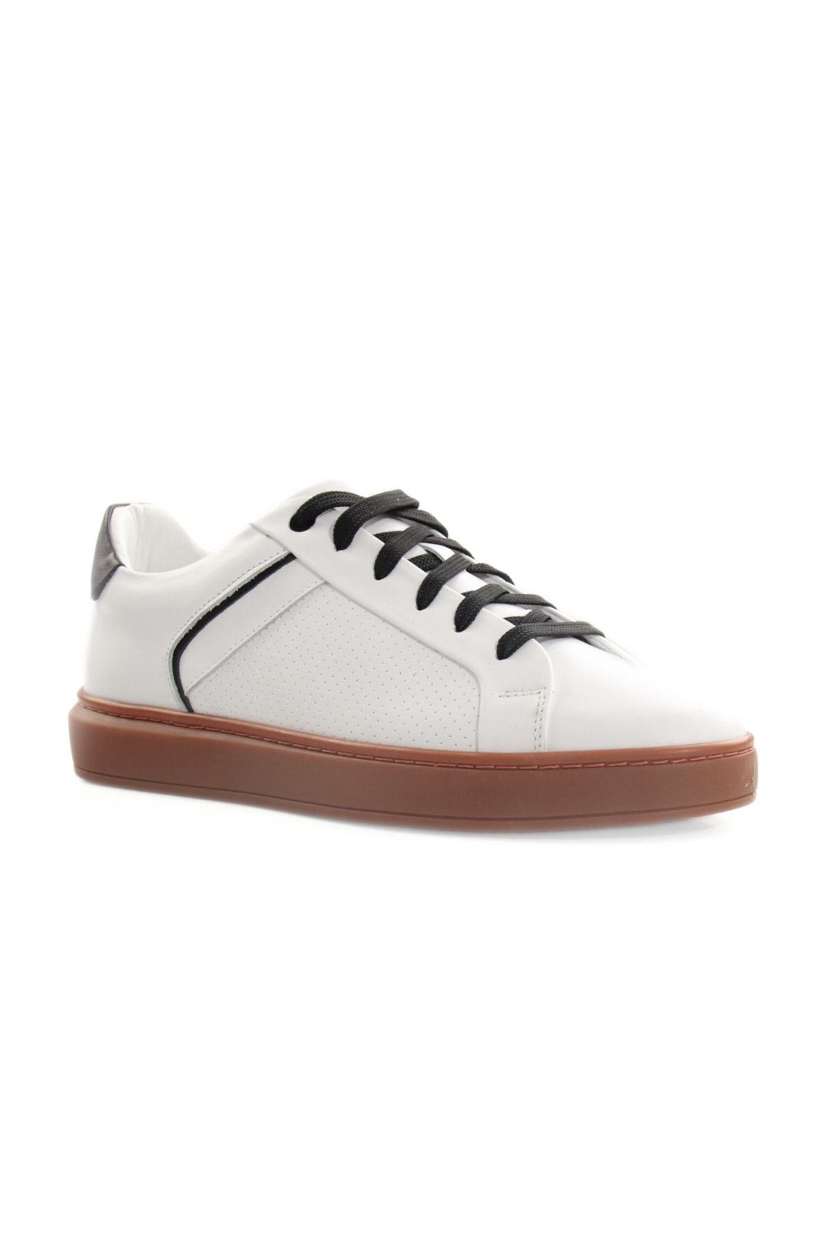 Tripy Hakiki Deri Erkek Beyaz Siyah Bağcıklı Sneaker Ayakkabı London