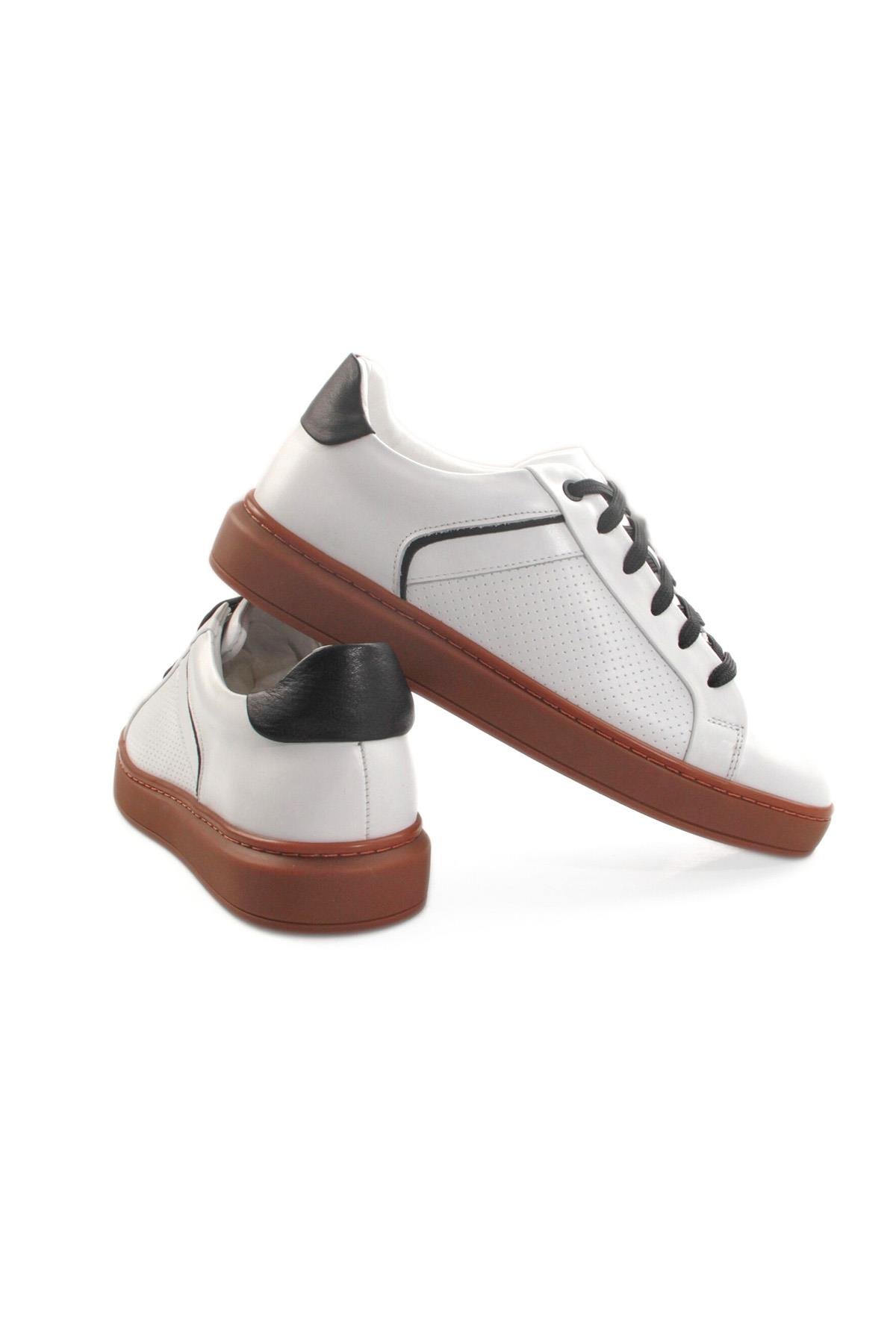 Tripy Hakiki Deri Erkek Beyaz Siyah Bağcıklı Sneaker Ayakkabı London