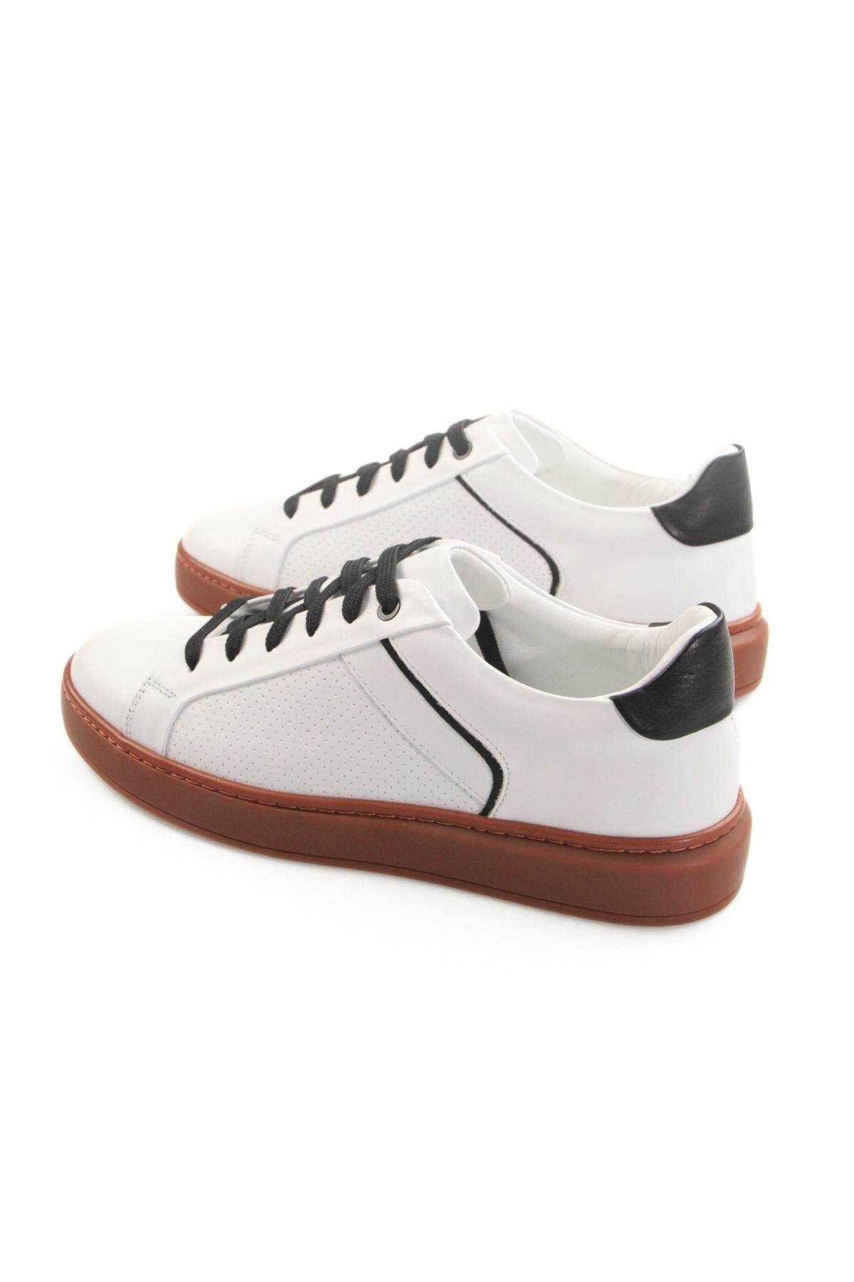 Tripy Hakiki Deri Erkek Beyaz Siyah Bağcıklı Sneaker Ayakkabı London