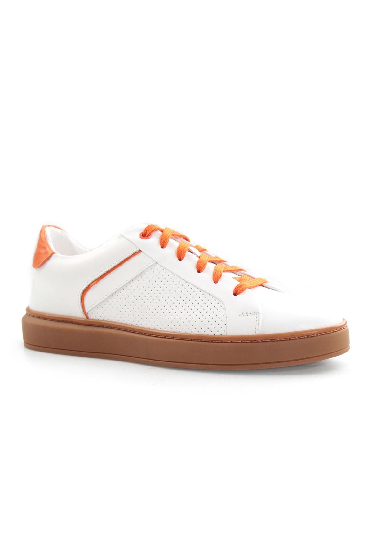 Tripy Hakiki Deri Erkek Beyaz Turuncu Bağcıklı Sneaker Ayakkabı London