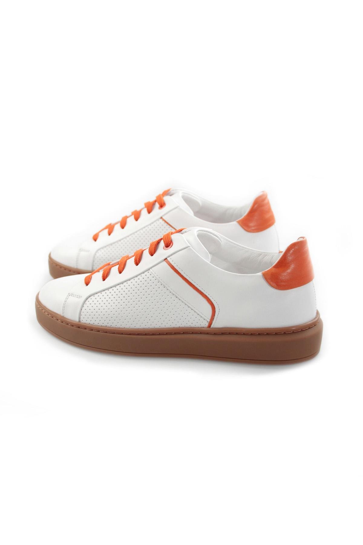 Tripy Hakiki Deri Erkek Beyaz Turuncu Bağcıklı Sneaker Ayakkabı London