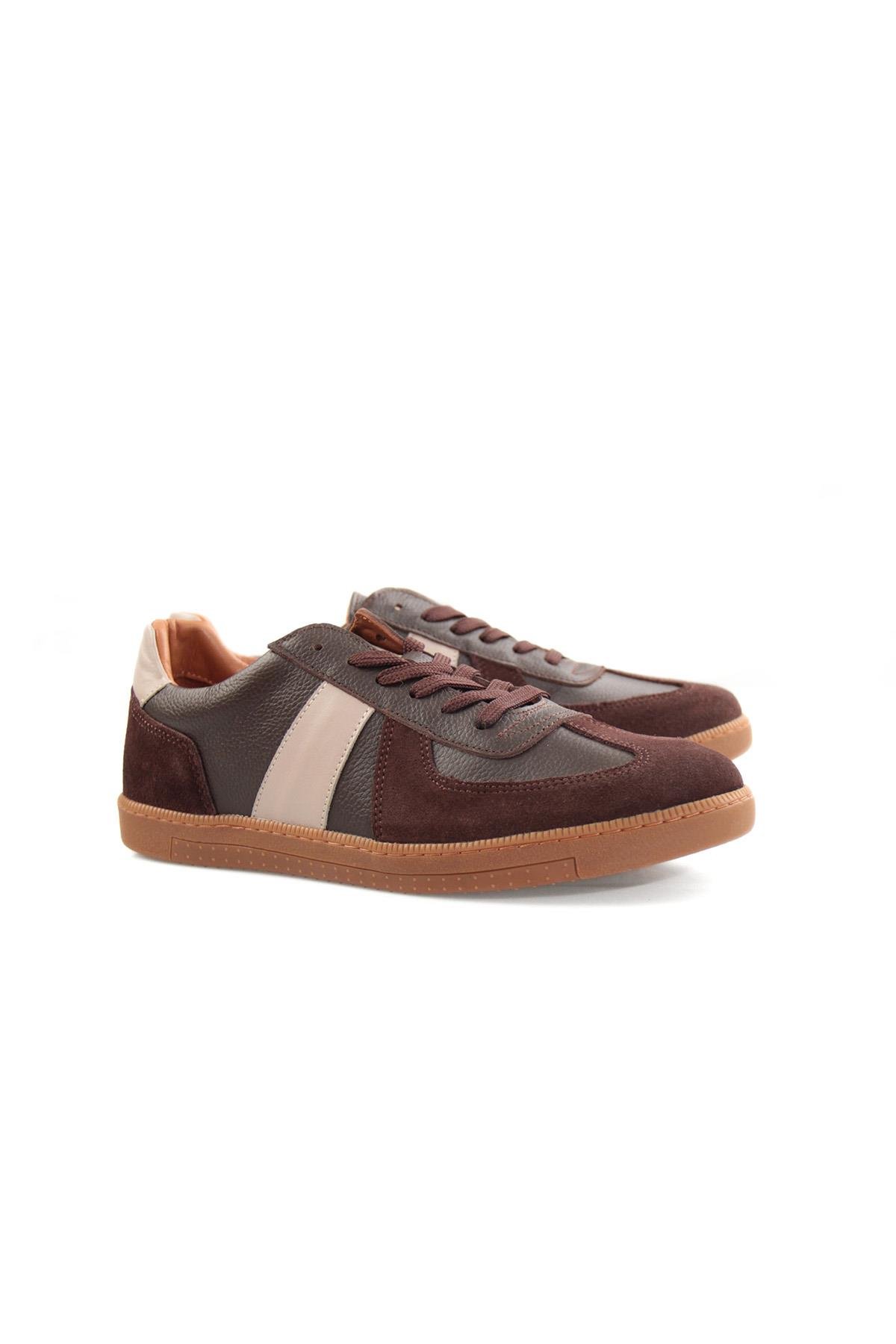 Tripy Hakiki Deri Erkek Kahverengi Bağcıklı Sneaker Ayakkabı Luther