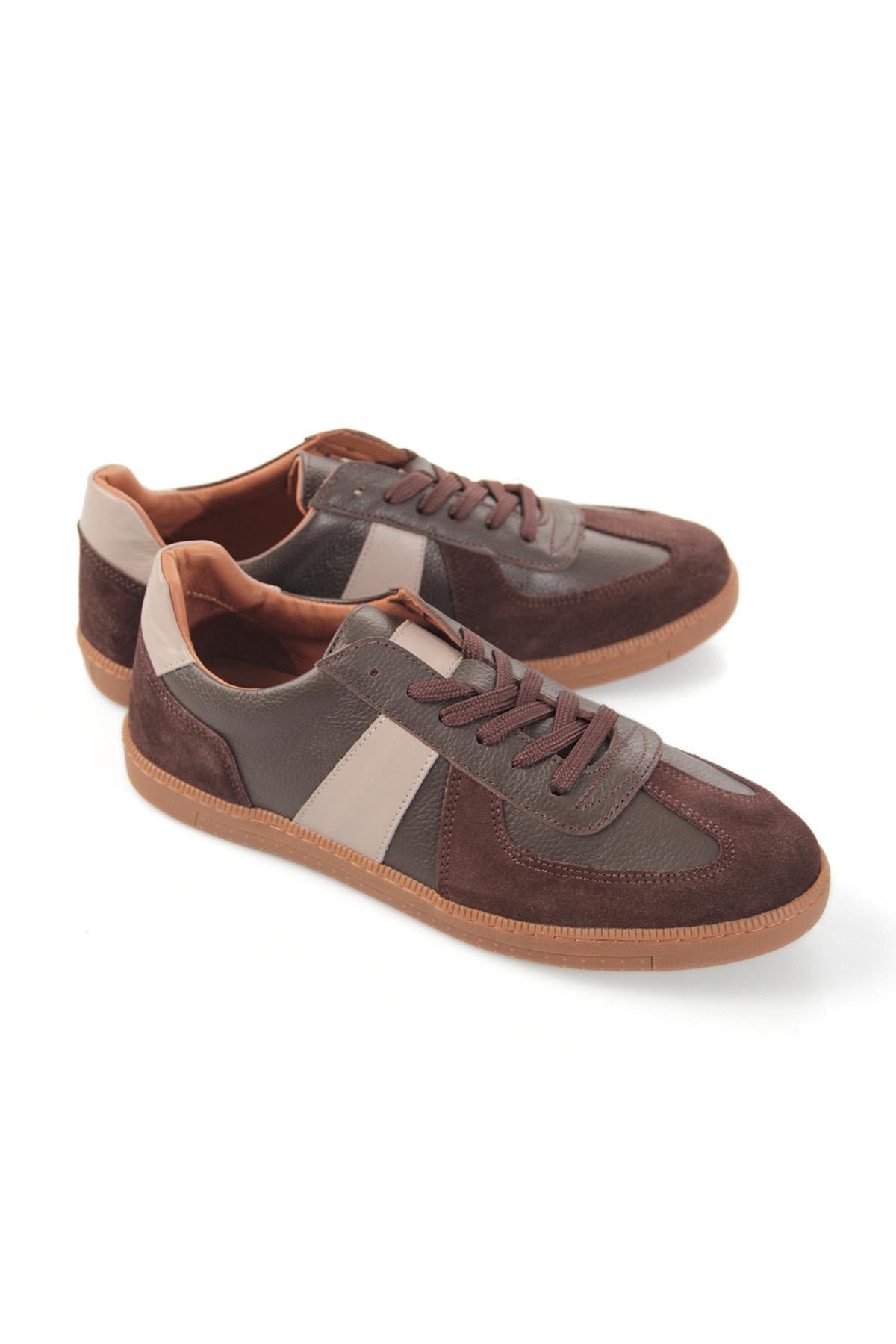 Tripy Hakiki Deri Erkek Kahverengi Bağcıklı Sneaker Ayakkabı Luther