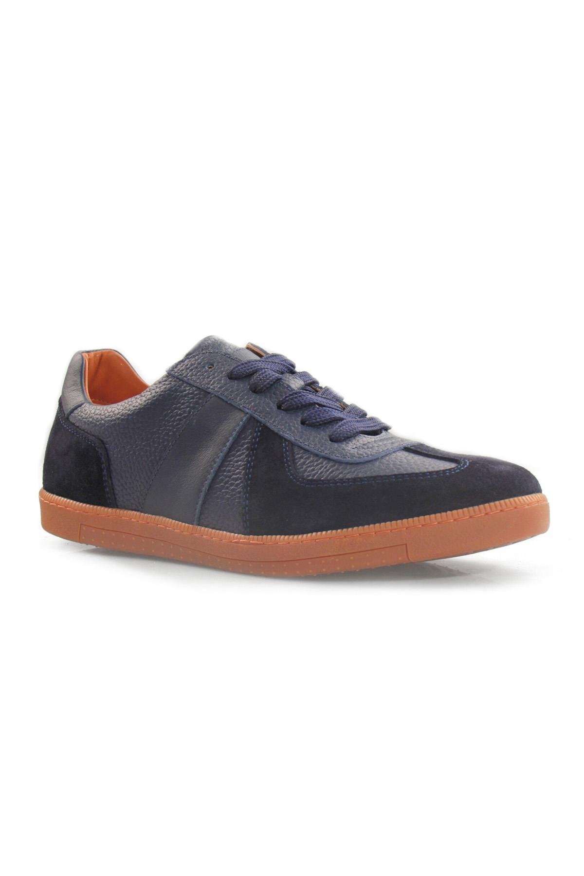 Tripy Hakiki Deri Erkek Lacivert Bağcıklı Sneaker Ayakkabı Luther