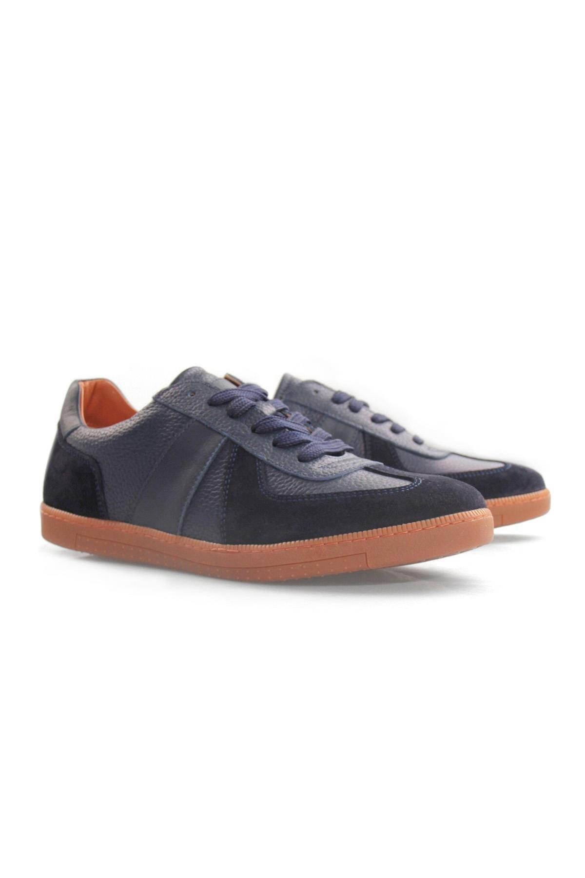Tripy Hakiki Deri Erkek Lacivert Bağcıklı Sneaker Ayakkabı Luther