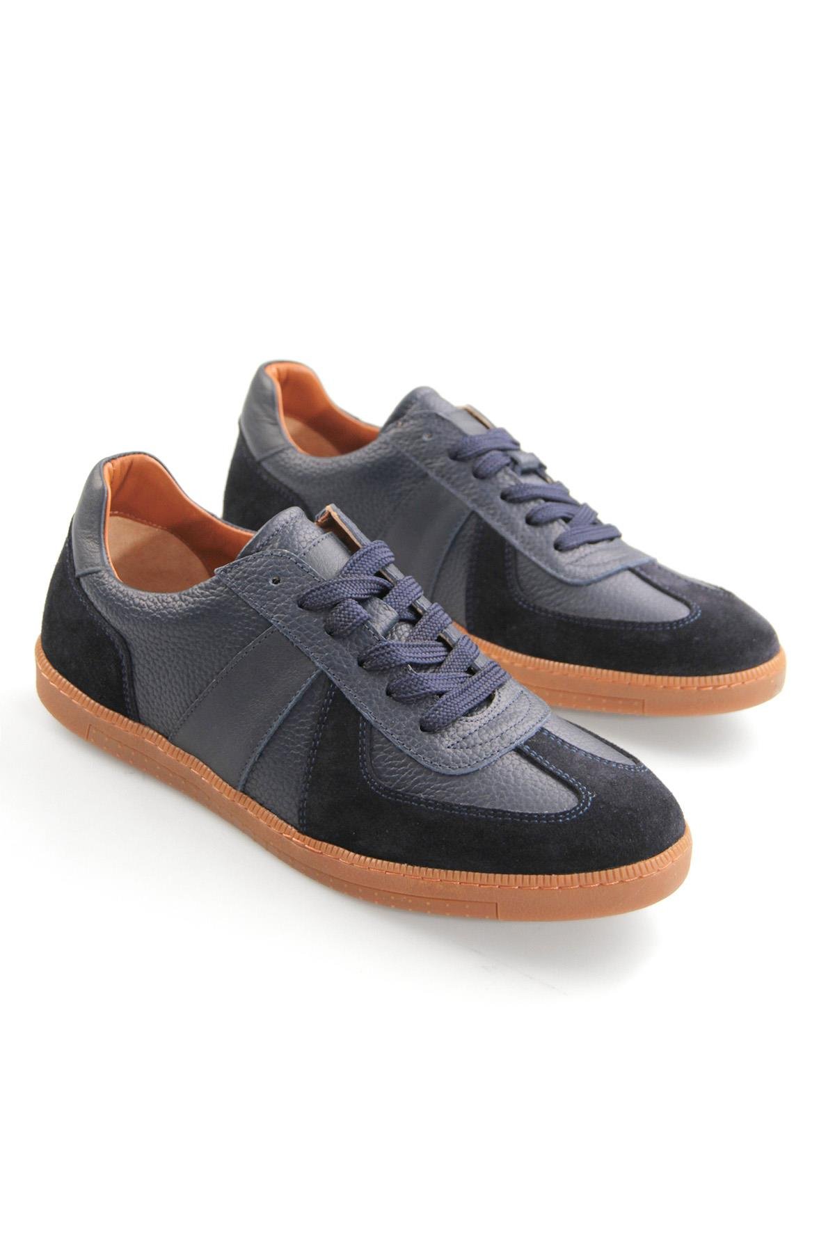 Tripy Hakiki Deri Erkek Lacivert Bağcıklı Sneaker Ayakkabı Luther