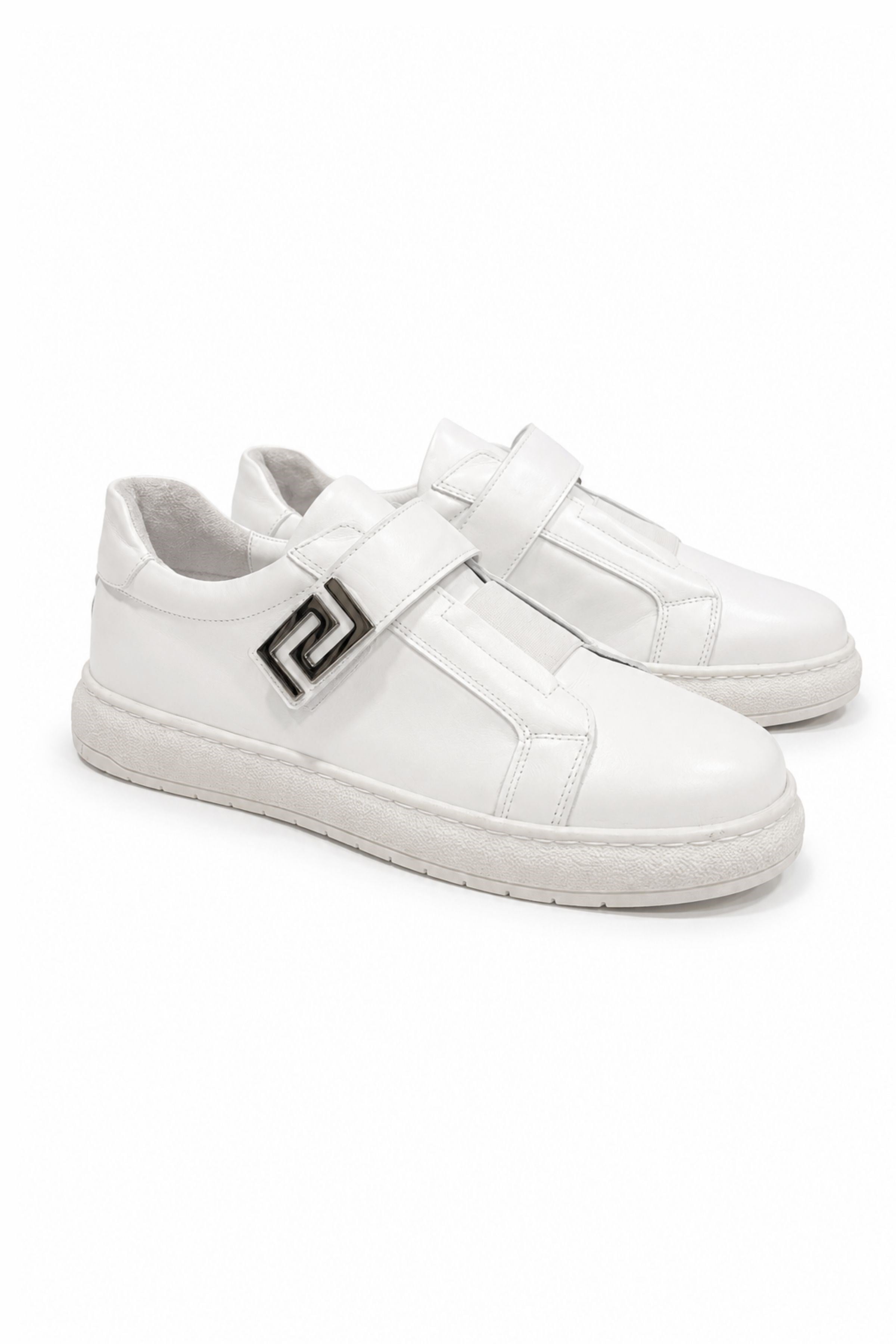 Tripy Hakiki Deri Erkek Lastikli Cırt Detaylı Beyaz Sneaker Ayakkabı Jerry