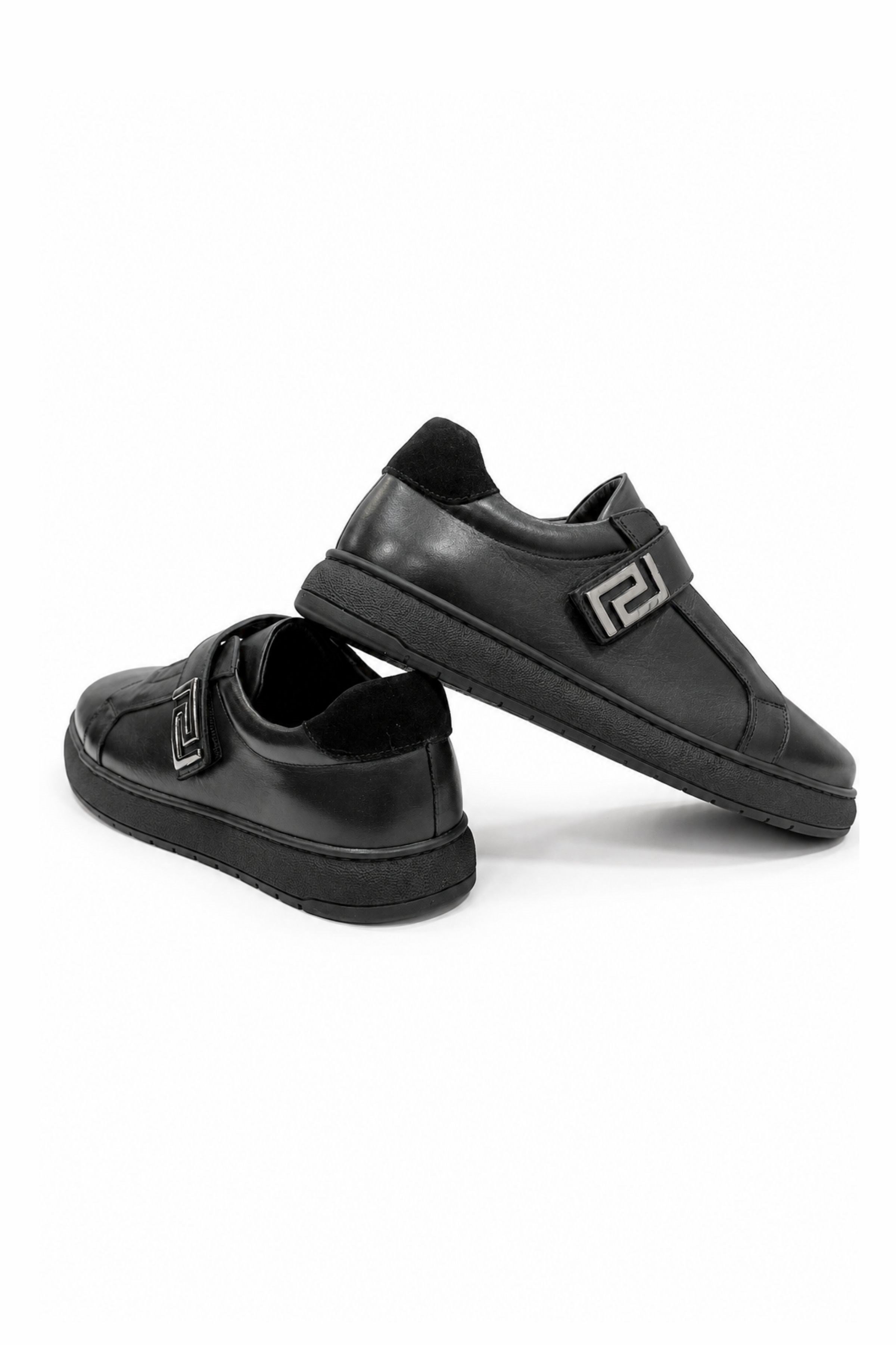 Tripy Hakiki Deri Erkek Lastikli Cırt Detaylı Siyah Sneaker Ayakkabı Jerry