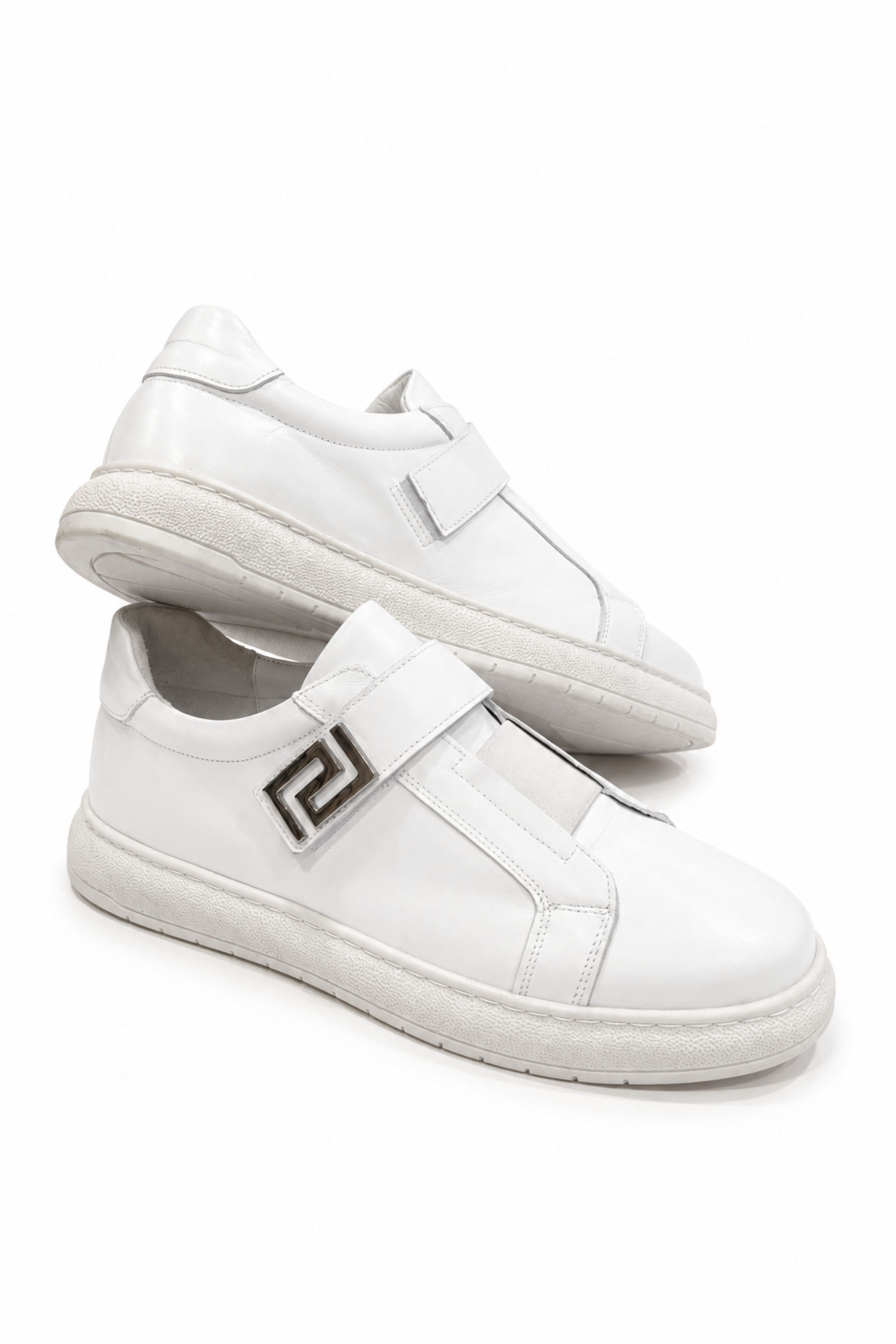 Tripy Hakiki Deri Erkek Lastikli Cırt Detaylı Beyaz Sneaker Ayakkabı Jerry