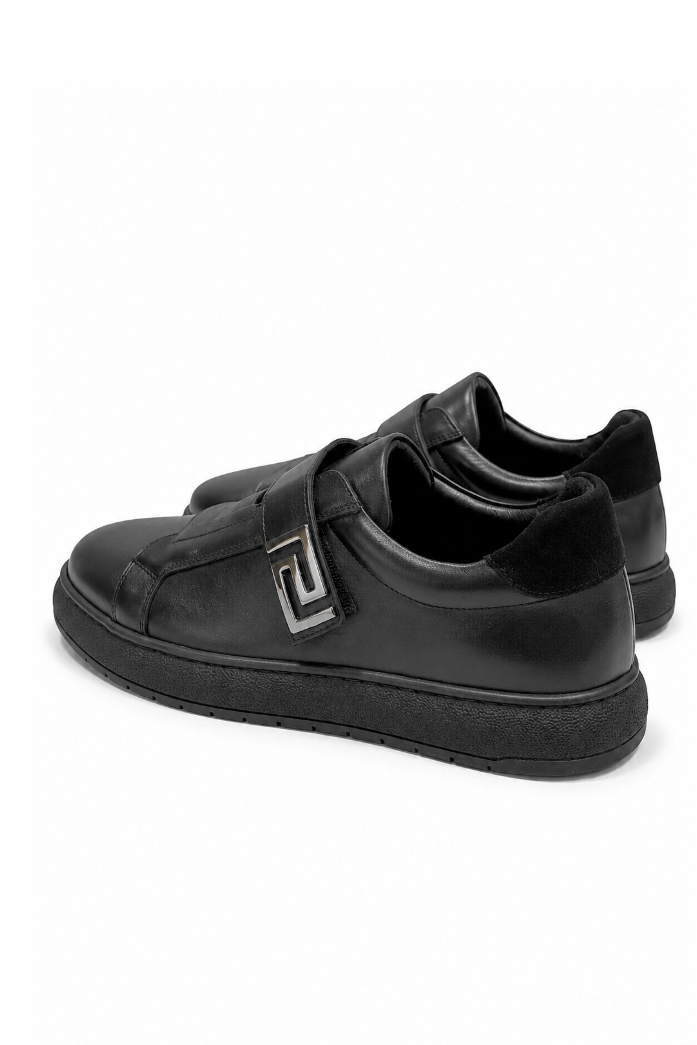 Tripy Hakiki Deri Erkek Lastikli Cırt Detaylı Siyah Sneaker Ayakkabı Jerry