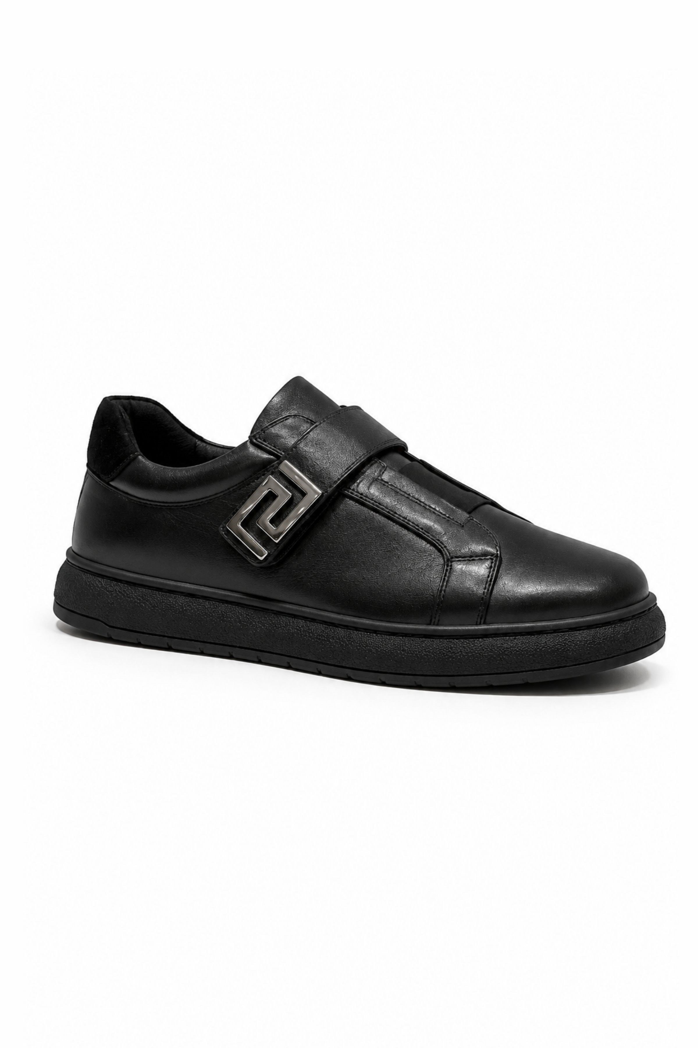 Tripy Hakiki Deri Erkek Lastikli Cırt Detaylı Siyah Sneaker Ayakkabı Jerry