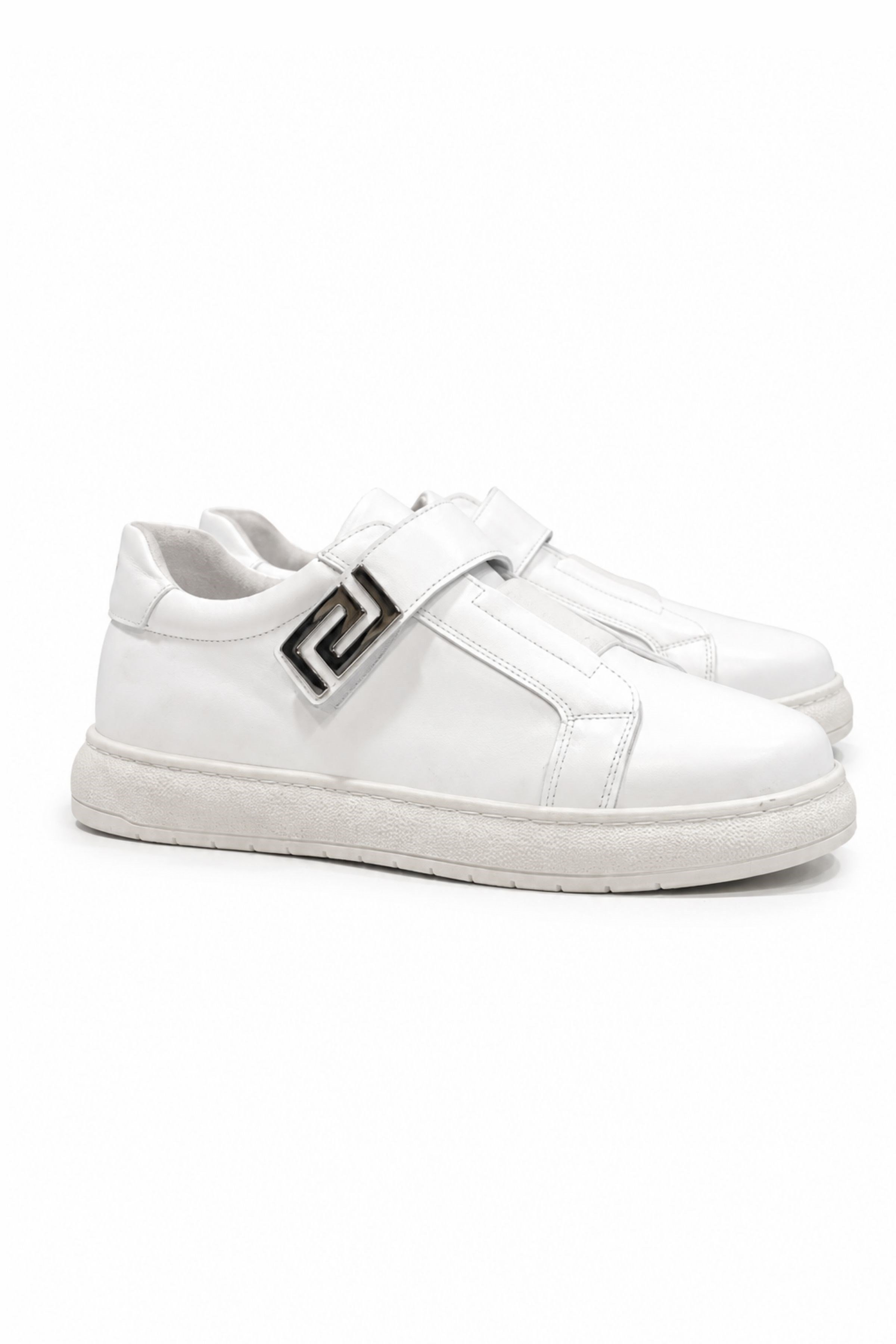 Tripy Hakiki Deri Erkek Lastikli Cırt Detaylı Beyaz Sneaker Ayakkabı Jerry