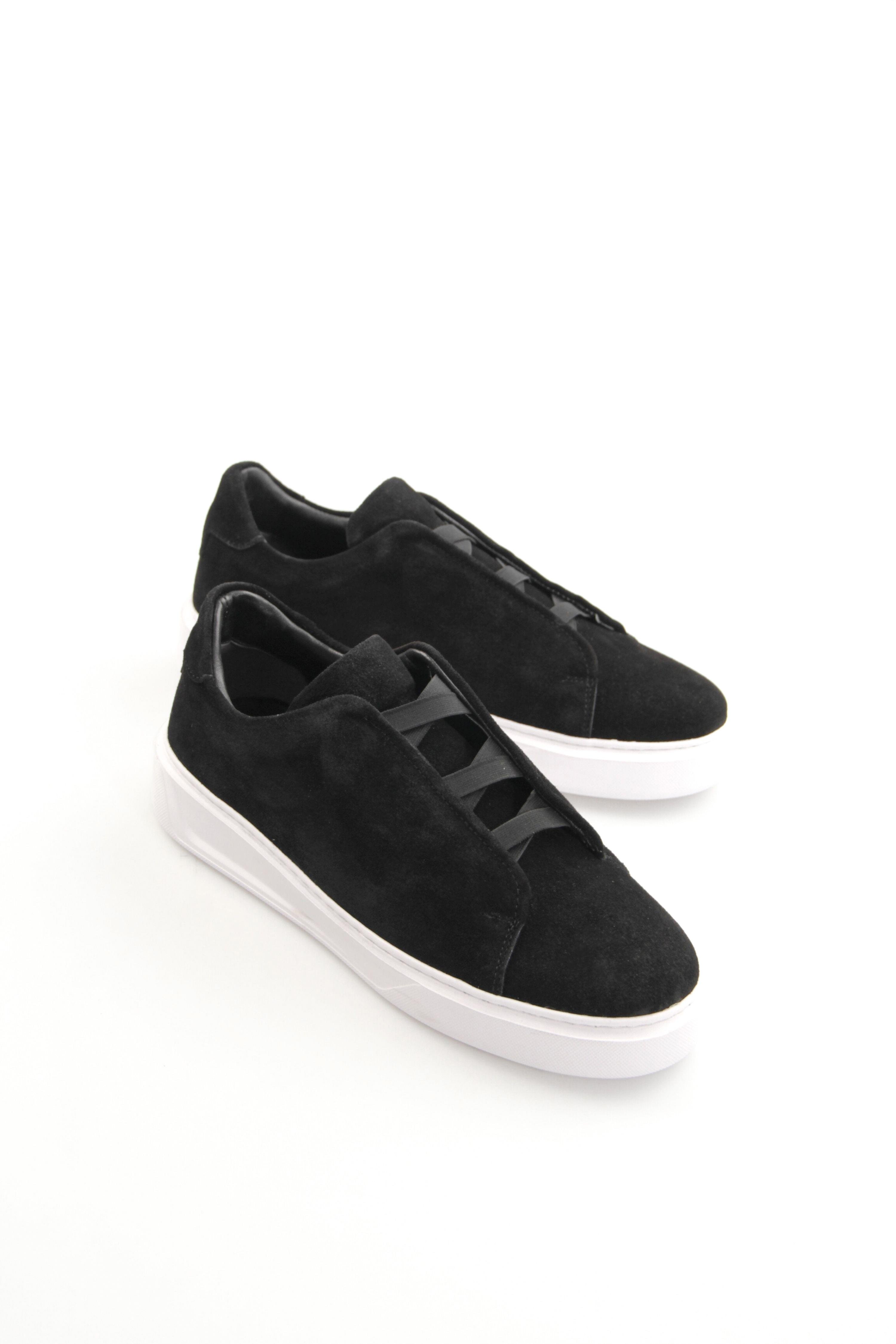 Tripy Hakiki Deri Erkek Lastikli Siyah Süet Sneaker Nick
