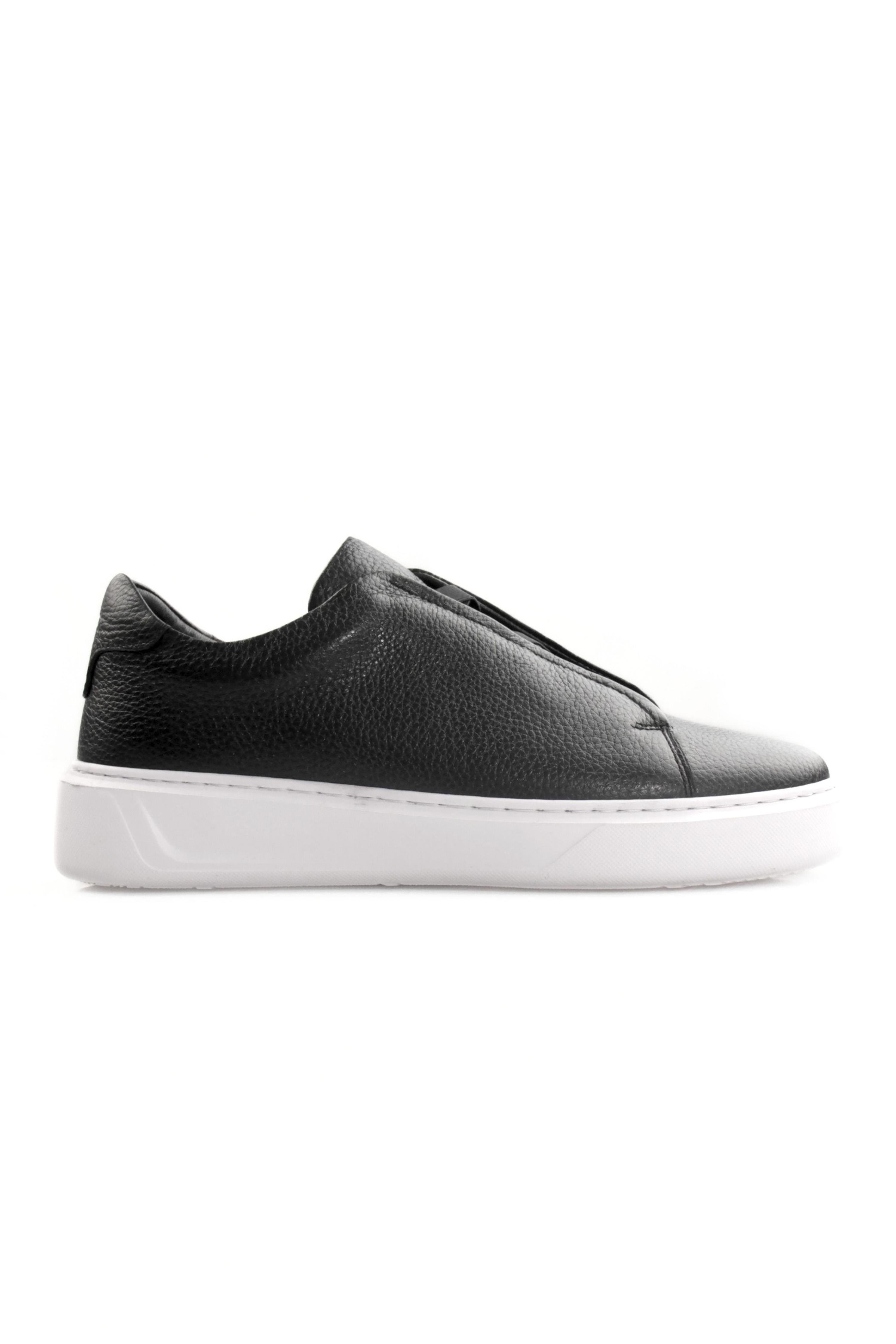 Tripy Hakiki Deri Erkek Lastikli Siyah Sneaker Nick