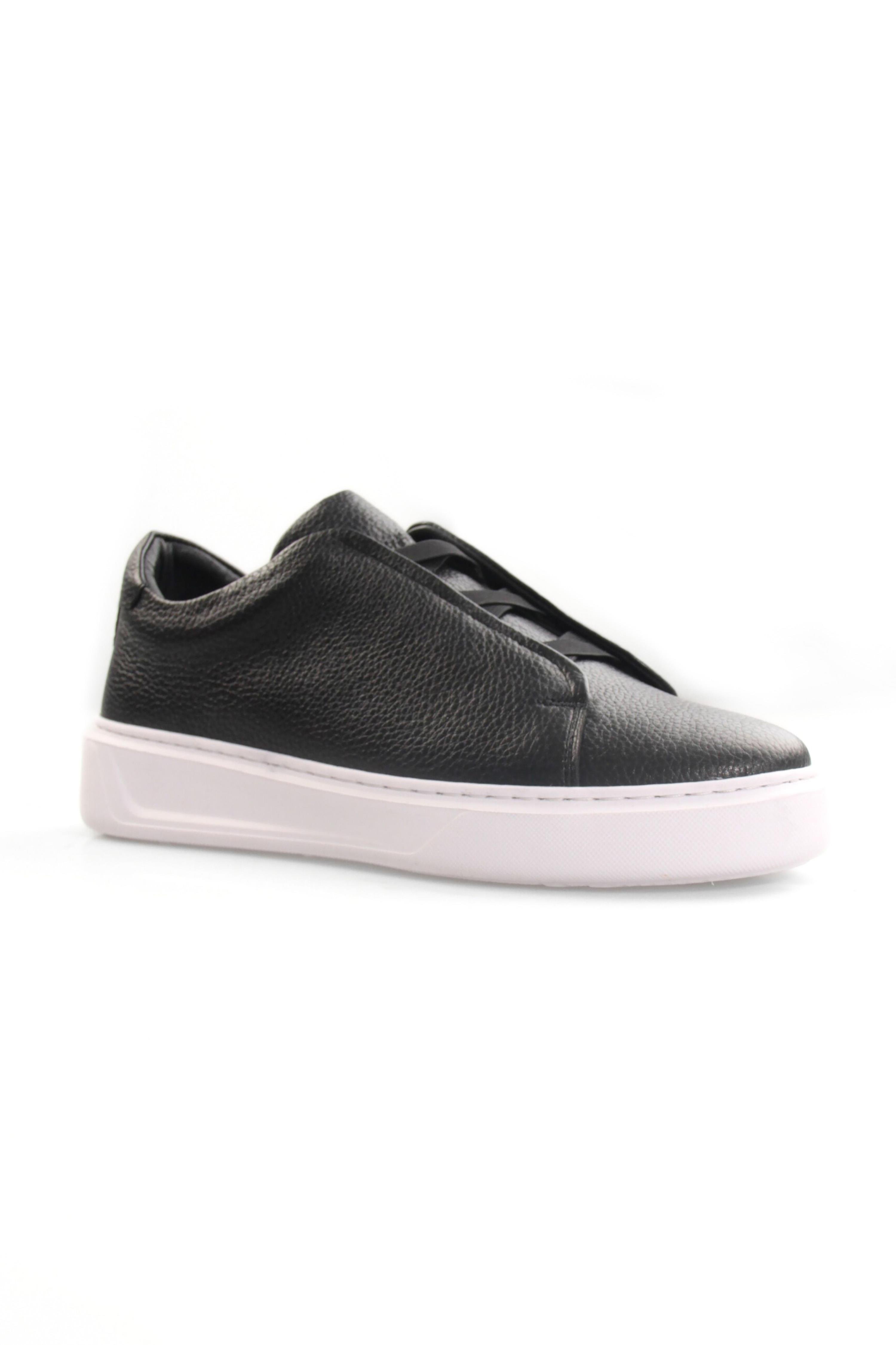 Tripy Hakiki Deri Erkek Lastikli Siyah Sneaker Nick