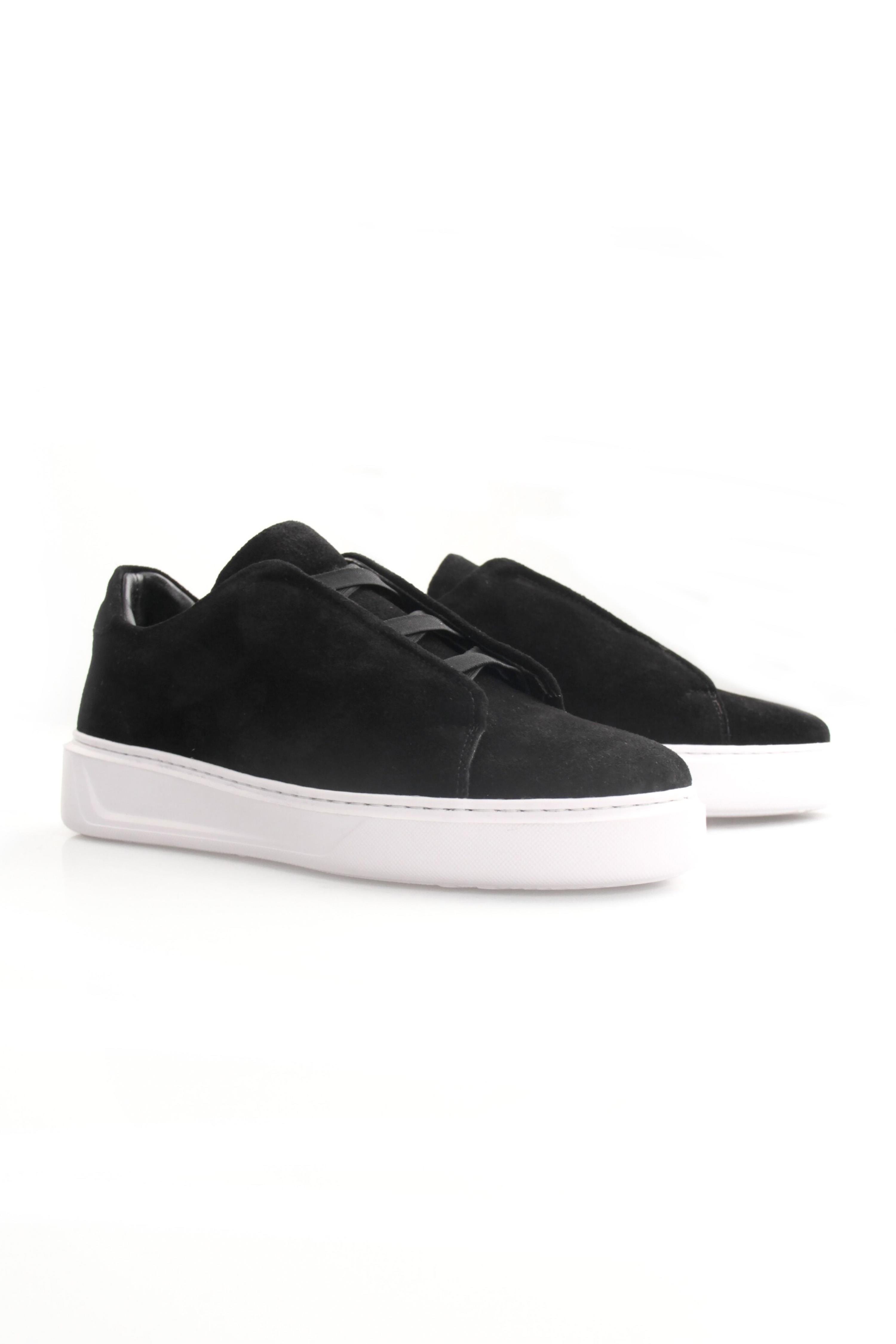 Tripy Hakiki Deri Erkek Lastikli Siyah Süet Sneaker Nick