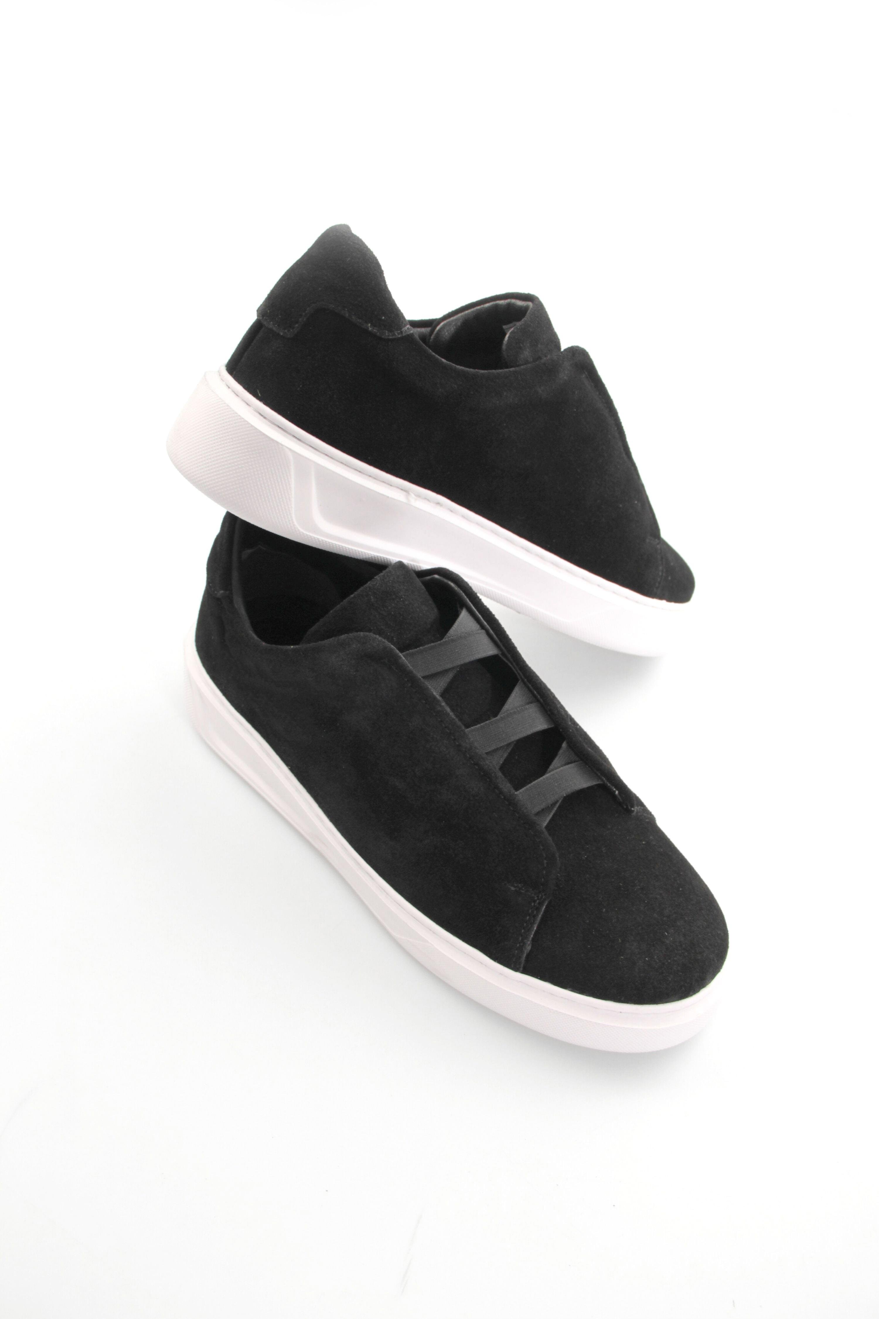 Tripy Hakiki Deri Erkek Lastikli Siyah Süet Sneaker Nick