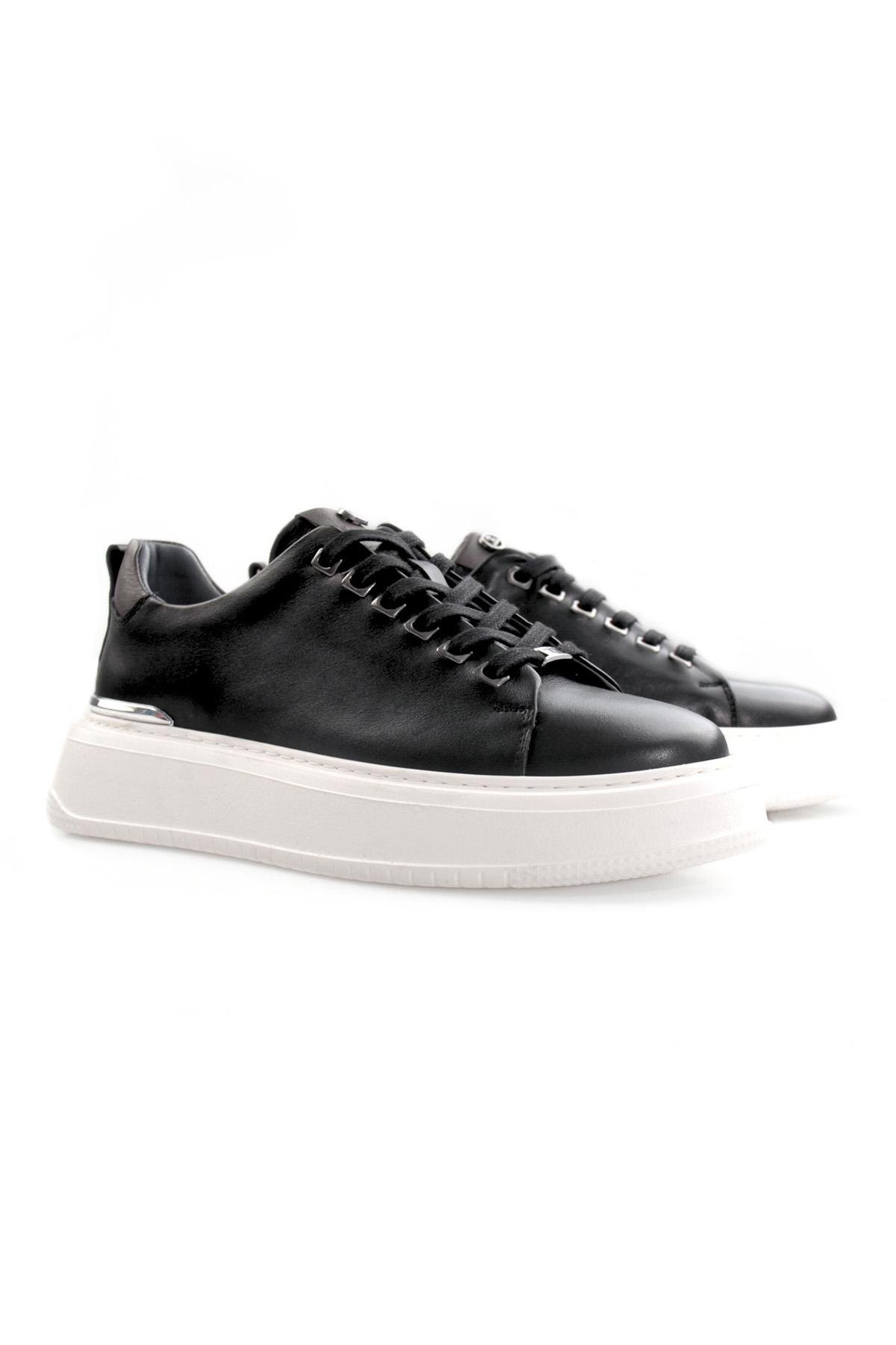 Tripy Hakiki Deri Erkek Siyah Bağcıklı Sneaker Ayakkabı Arthur