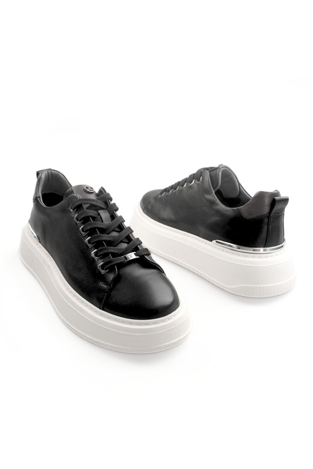 Tripy Hakiki Deri Erkek Siyah Bağcıklı Sneaker Ayakkabı Arthur