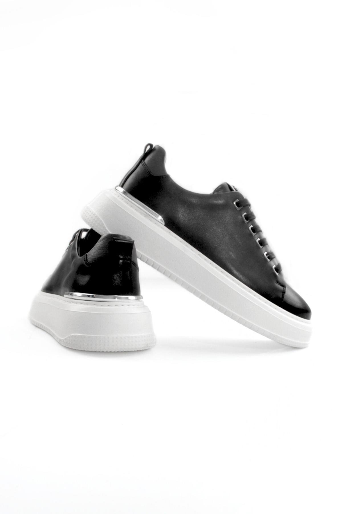 Tripy Hakiki Deri Erkek Siyah Bağcıklı Sneaker Ayakkabı Arthur