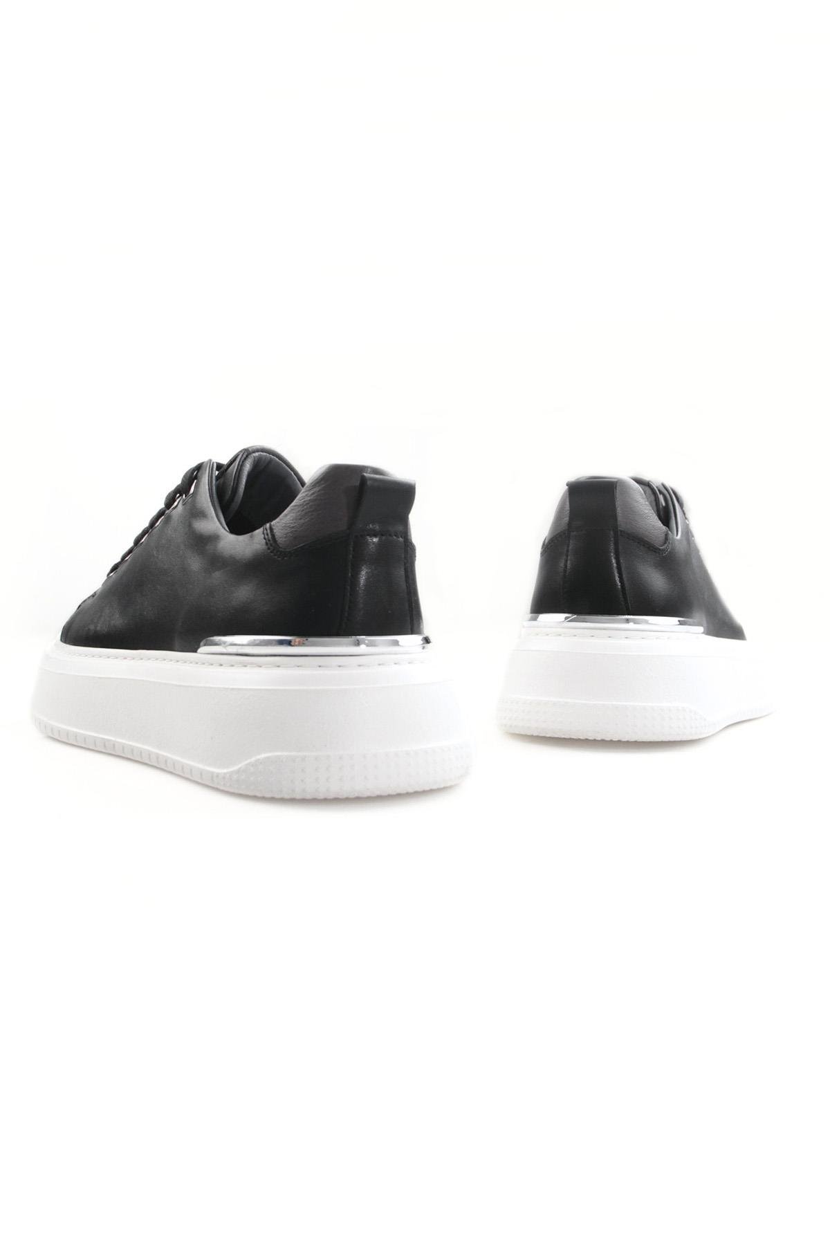 Tripy Hakiki Deri Erkek Siyah Bağcıklı Sneaker Ayakkabı Arthur