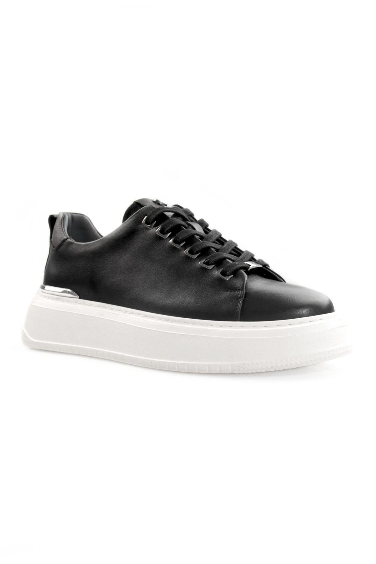 Tripy Hakiki Deri Erkek Siyah Bağcıklı Sneaker Ayakkabı Arthur