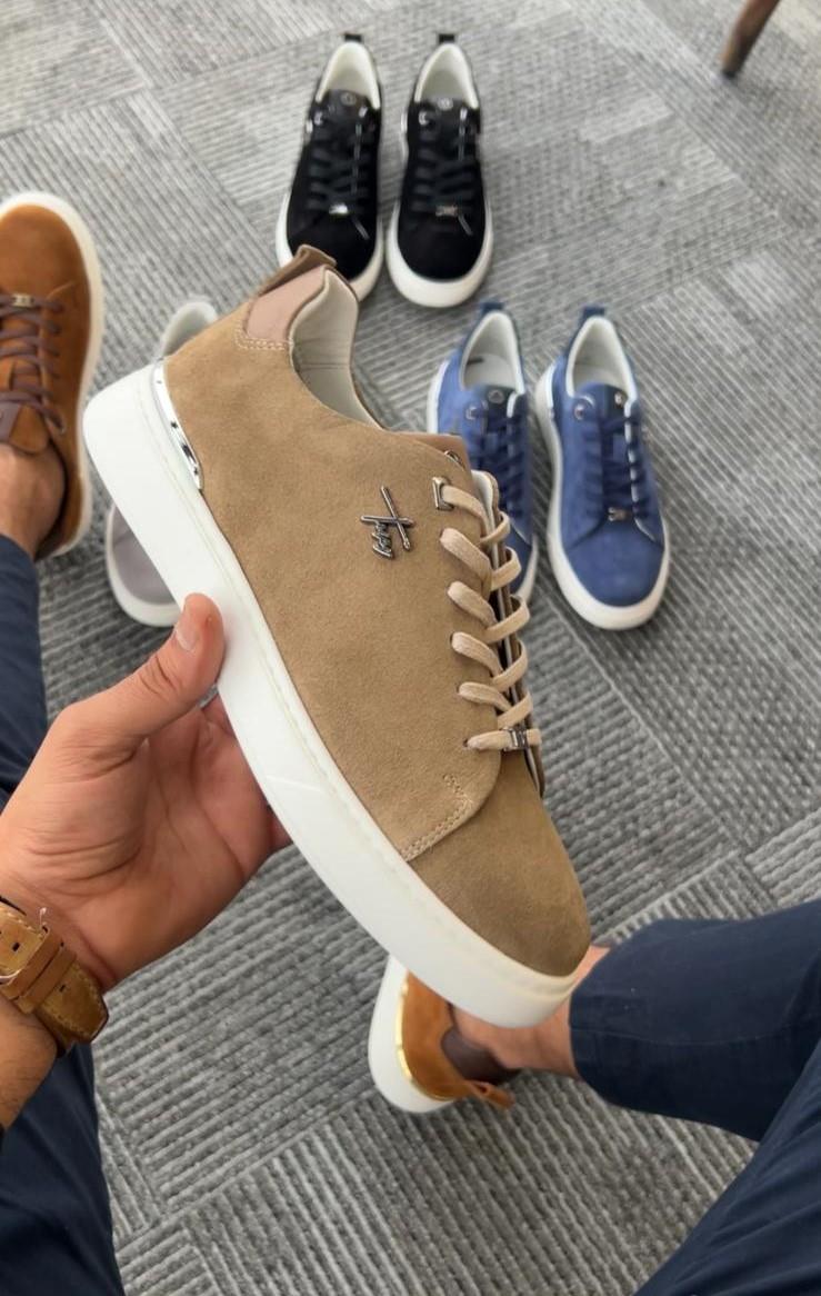 Tripy Hakiki Deri Erkek Vizon Süet Bağcıklı Sneaker Ayakkabı
