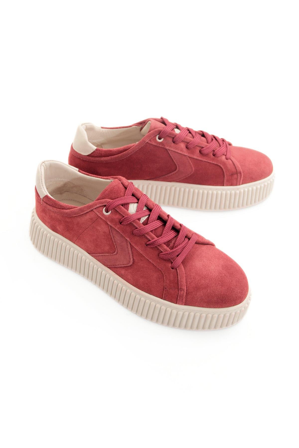 Tripy Hakiki Deri Kalın Taban Erkek Bordo Süet Sneaker Ayakkabı Leonard