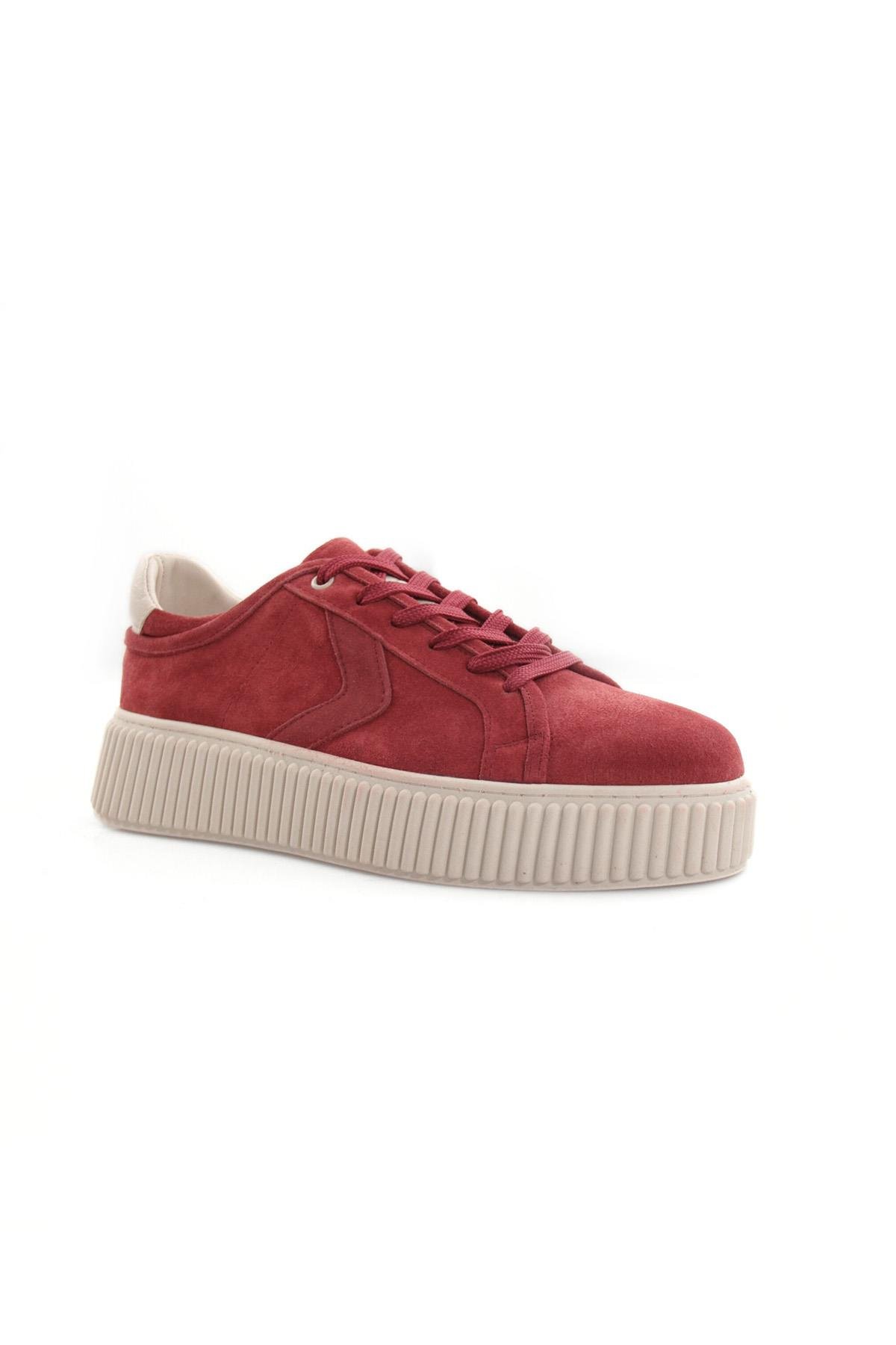 Tripy Hakiki Deri Kalın Taban Erkek Bordo Süet Sneaker Ayakkabı Leonard