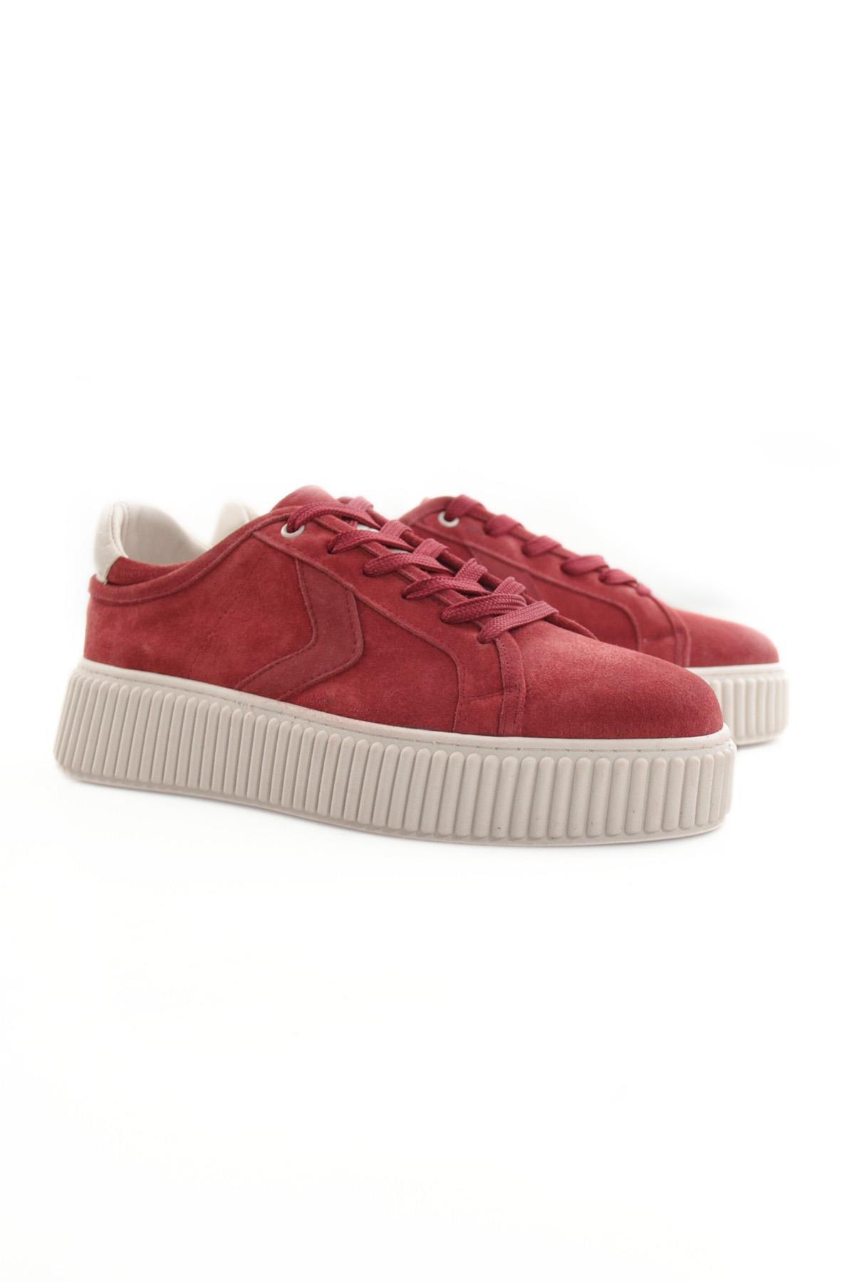 Tripy Hakiki Deri Kalın Taban Erkek Bordo Süet Sneaker Ayakkabı Leonard