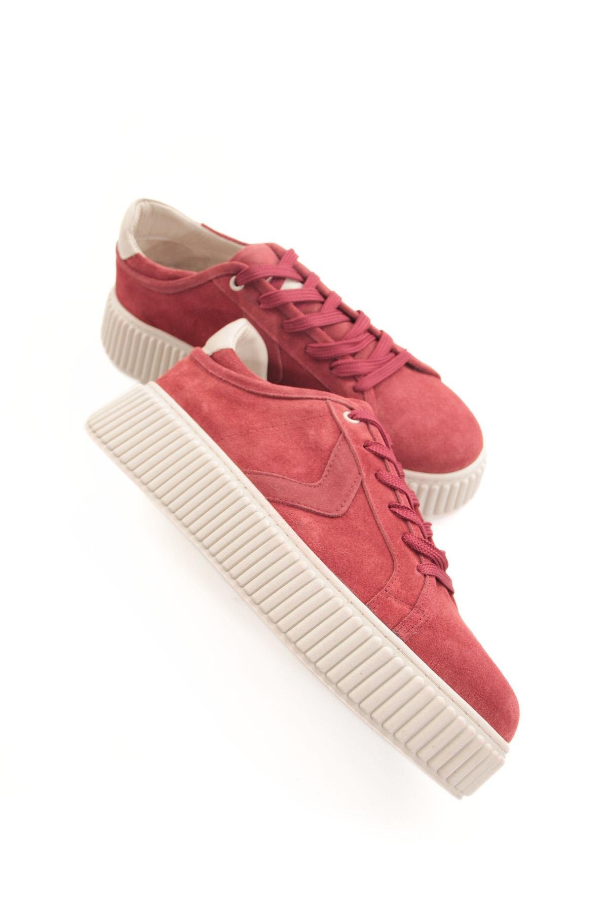 Tripy Hakiki Deri Kalın Taban Erkek Bordo Süet Sneaker Ayakkabı Leonard