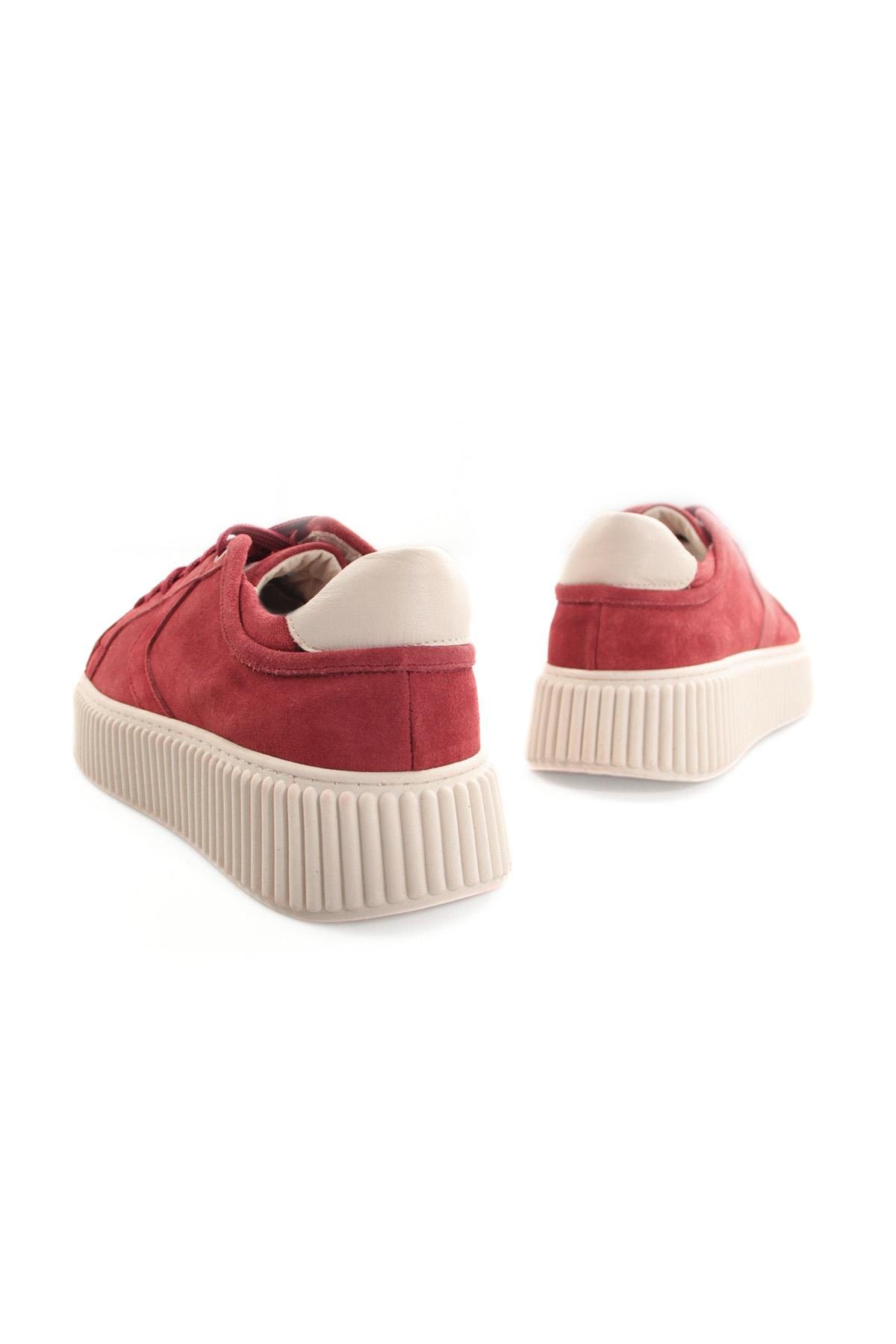 Tripy Hakiki Deri Kalın Taban Erkek Bordo Süet Sneaker Ayakkabı Leonard