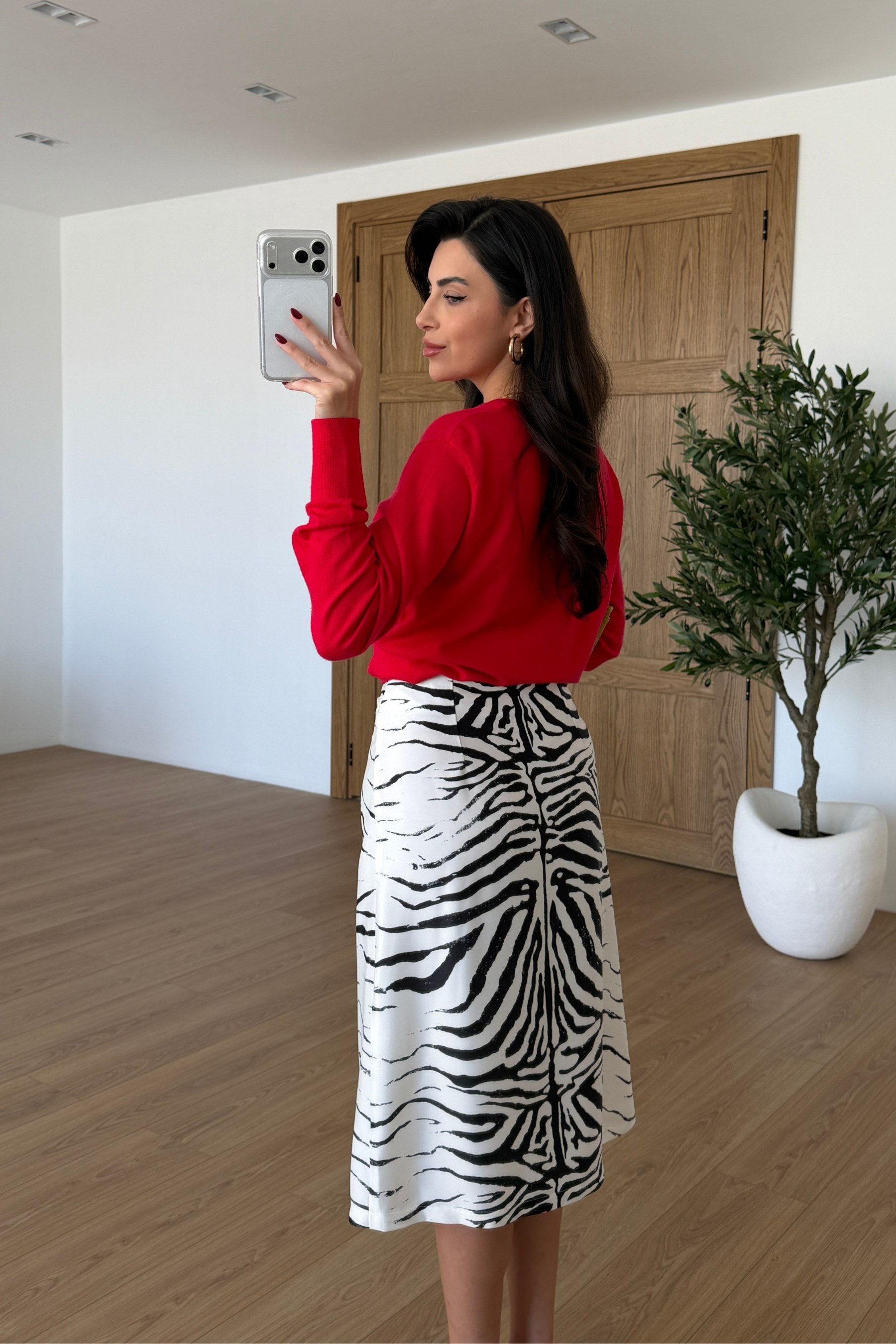 Agni Zebra Desenli Midi Etek