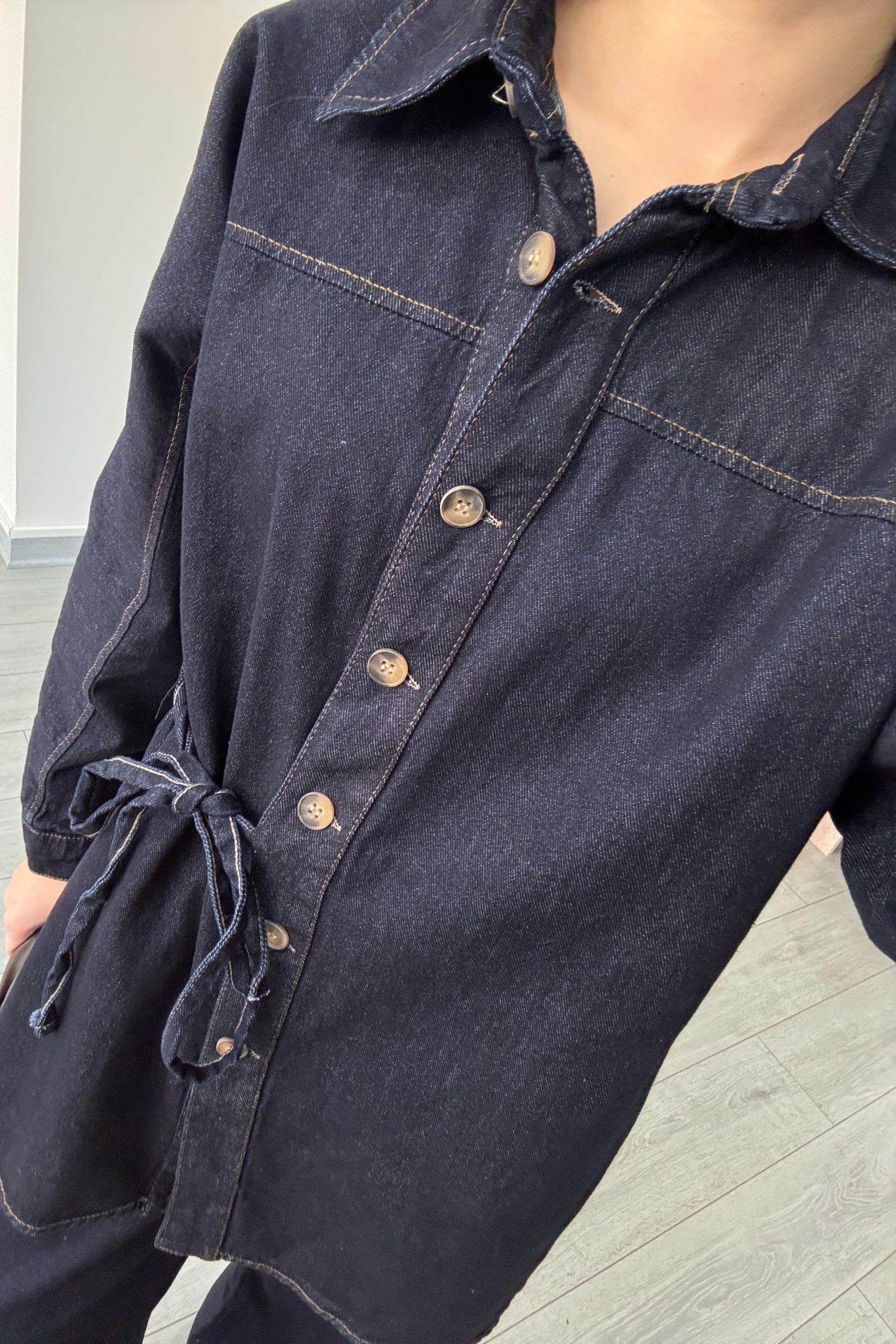 Bağlama Detay Gömlek Pantolon Denim Takım