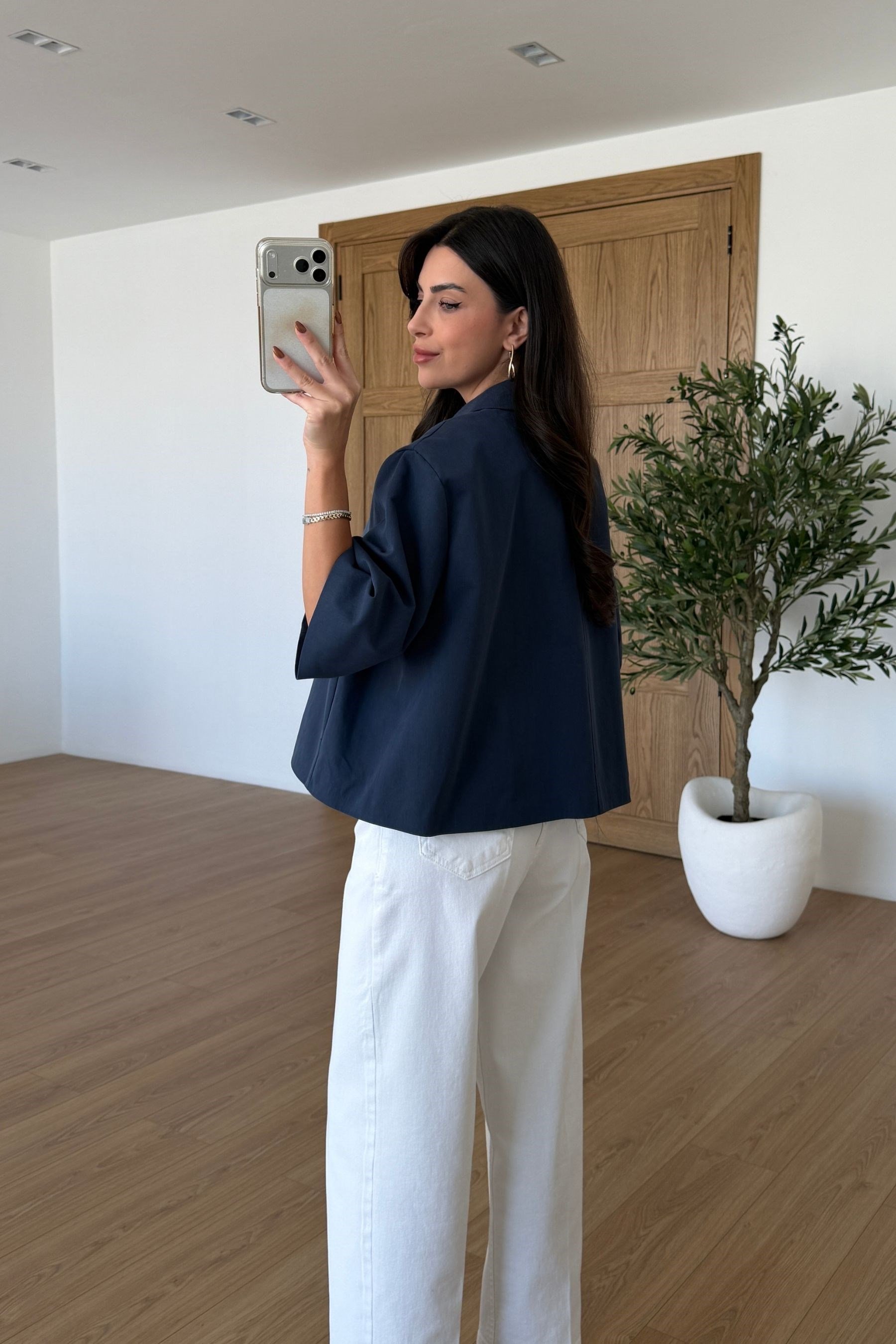 Berry Lacivert Oversize Crop Ceket
