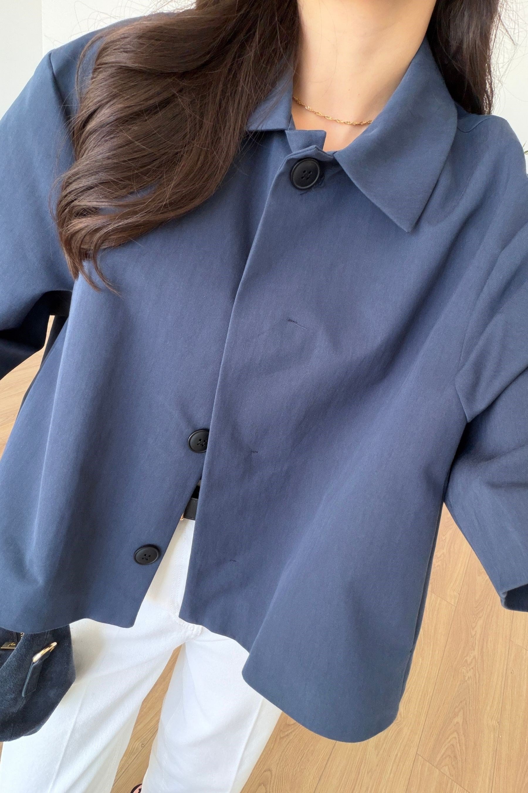 Berry Lacivert Oversize Crop Ceket
