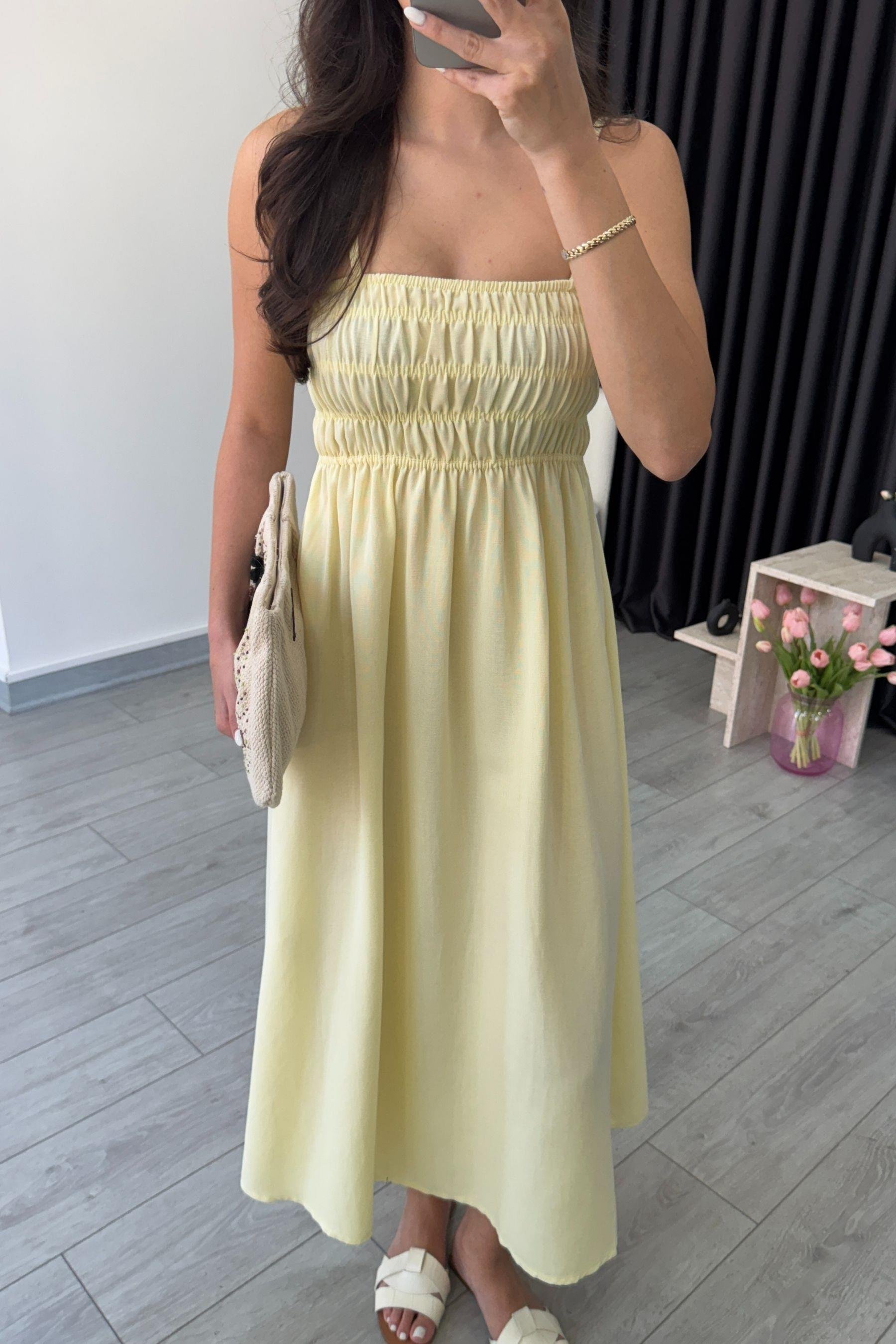 Besy Sarı Lastik Detay Basic Elbise
