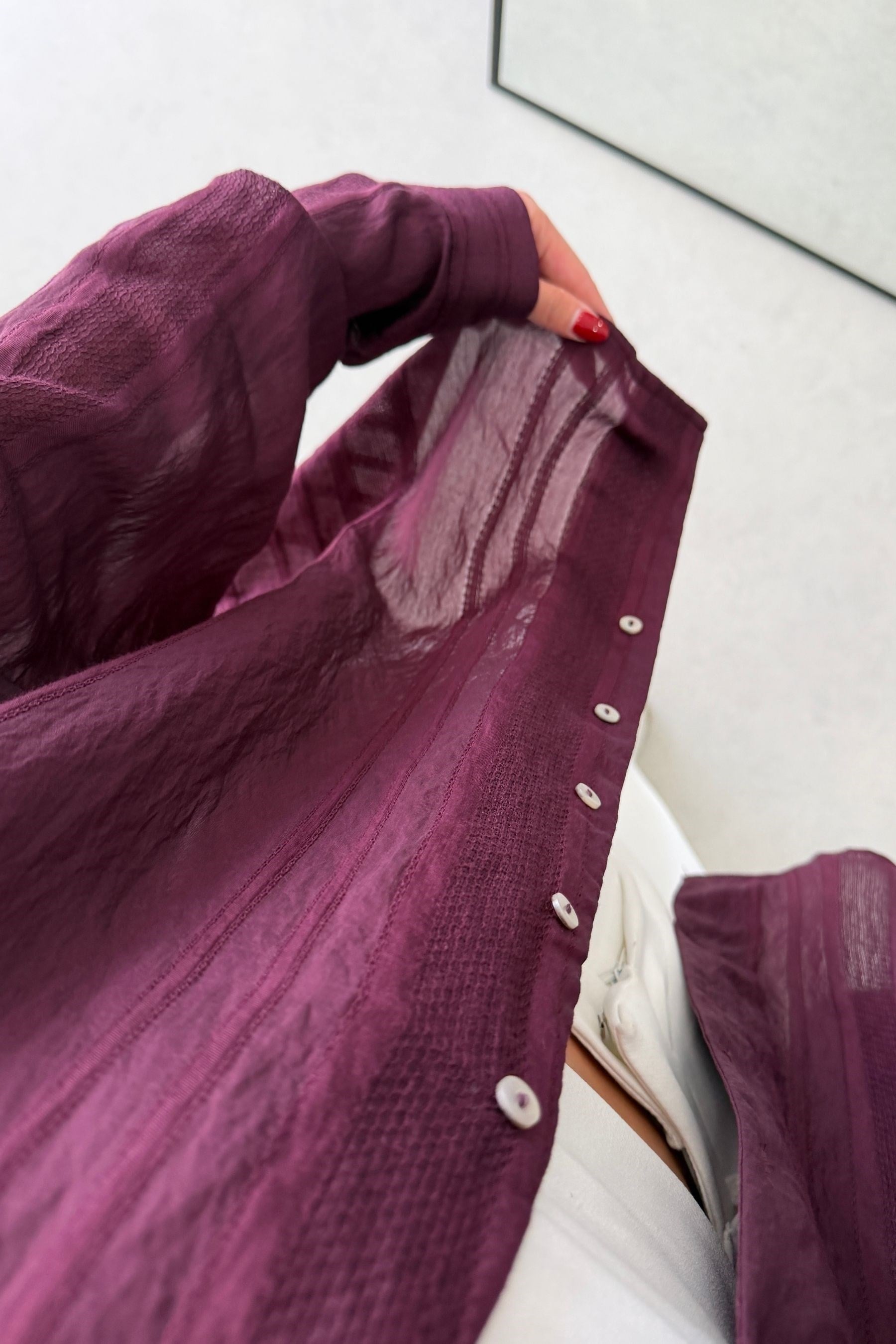 Bosy Mürdüm Dokulu Oversize Gömlek