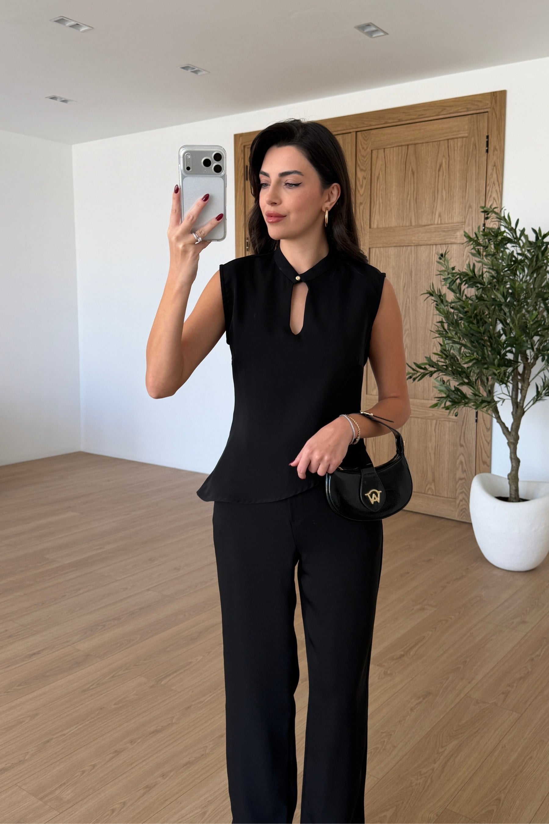 Breeze Siyah Krep Kumaş Bluz Pantolon Takım