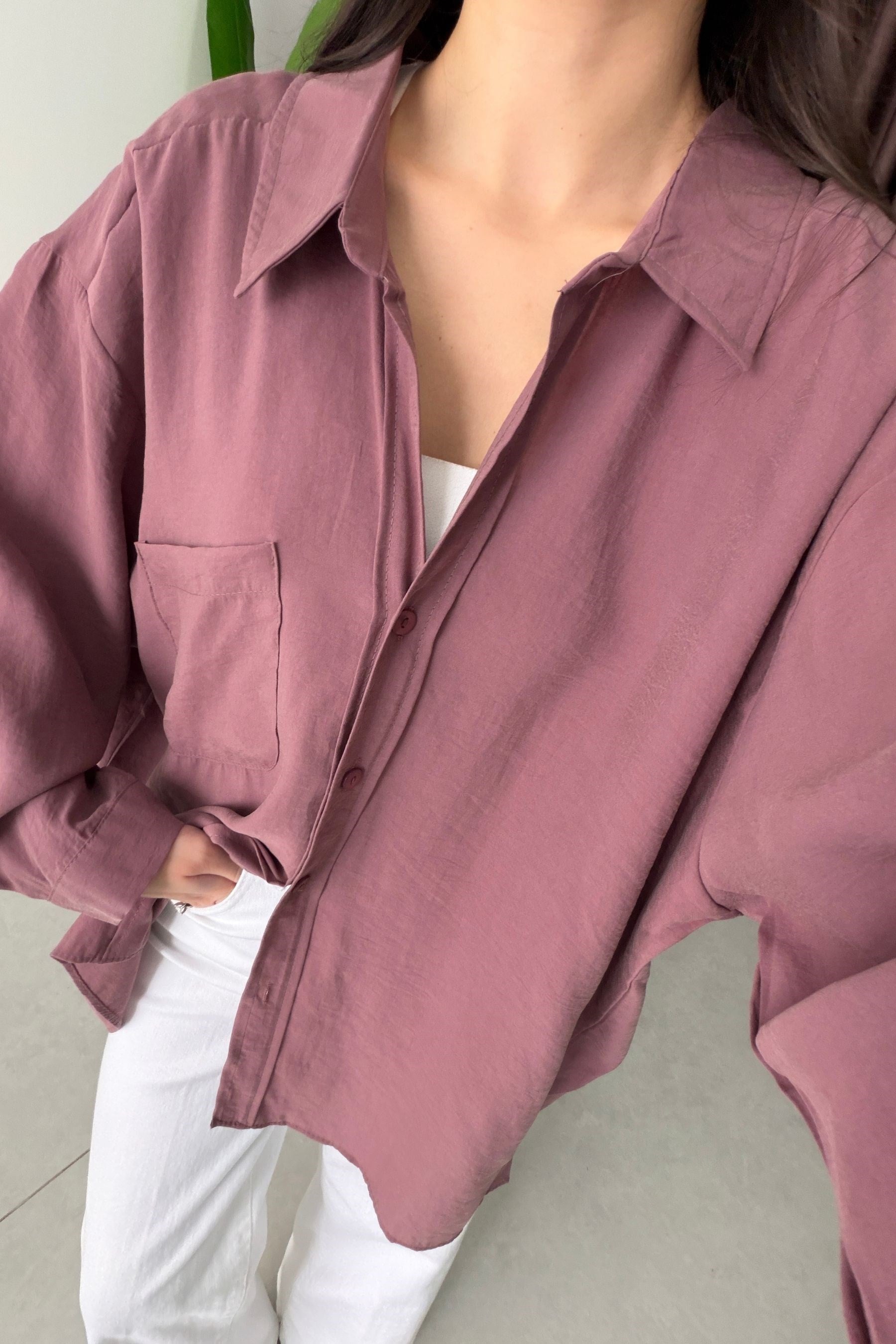 Core Gül Kurusu Oversize Modal Gömlek 