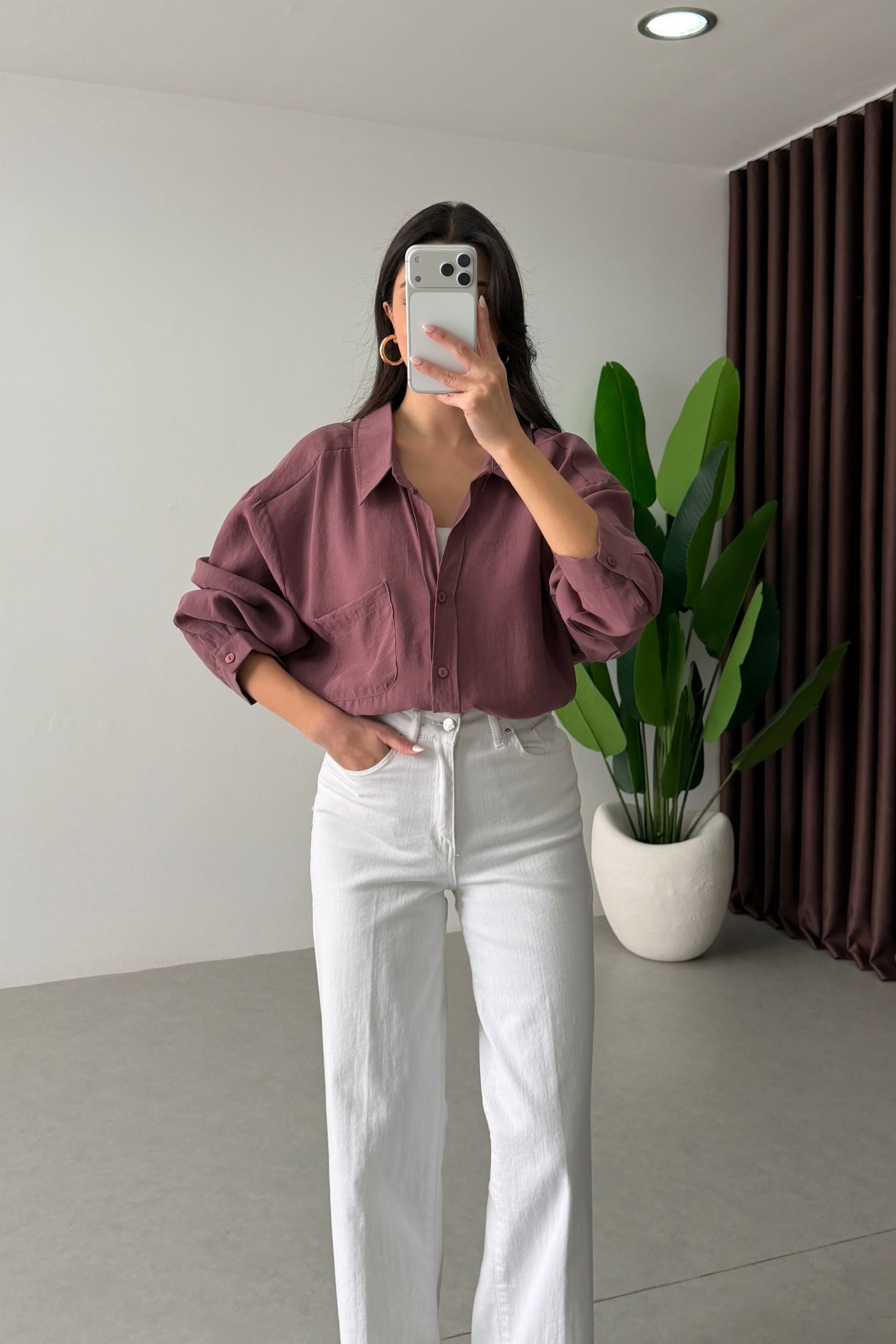 Core Gül Kurusu Oversize Modal Gömlek 