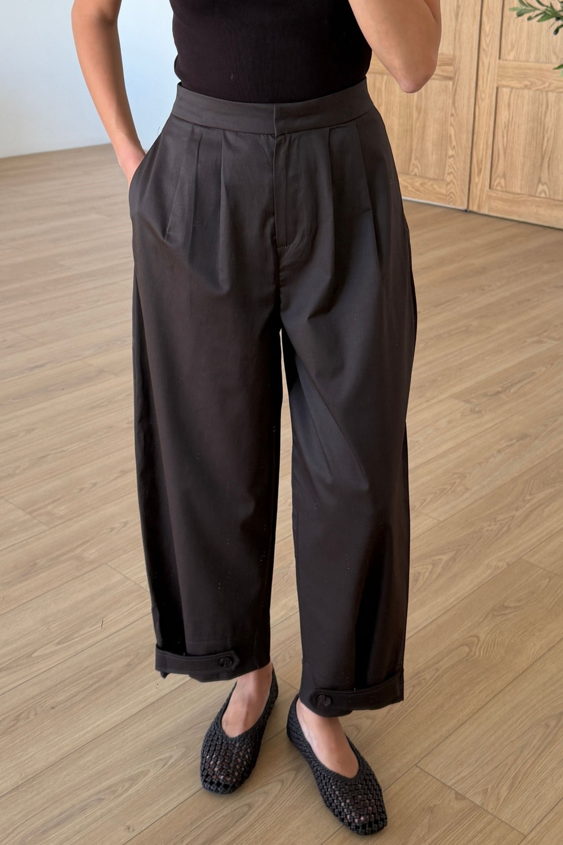 Daisy Kahve Düğme Detay Baggy Pantolon