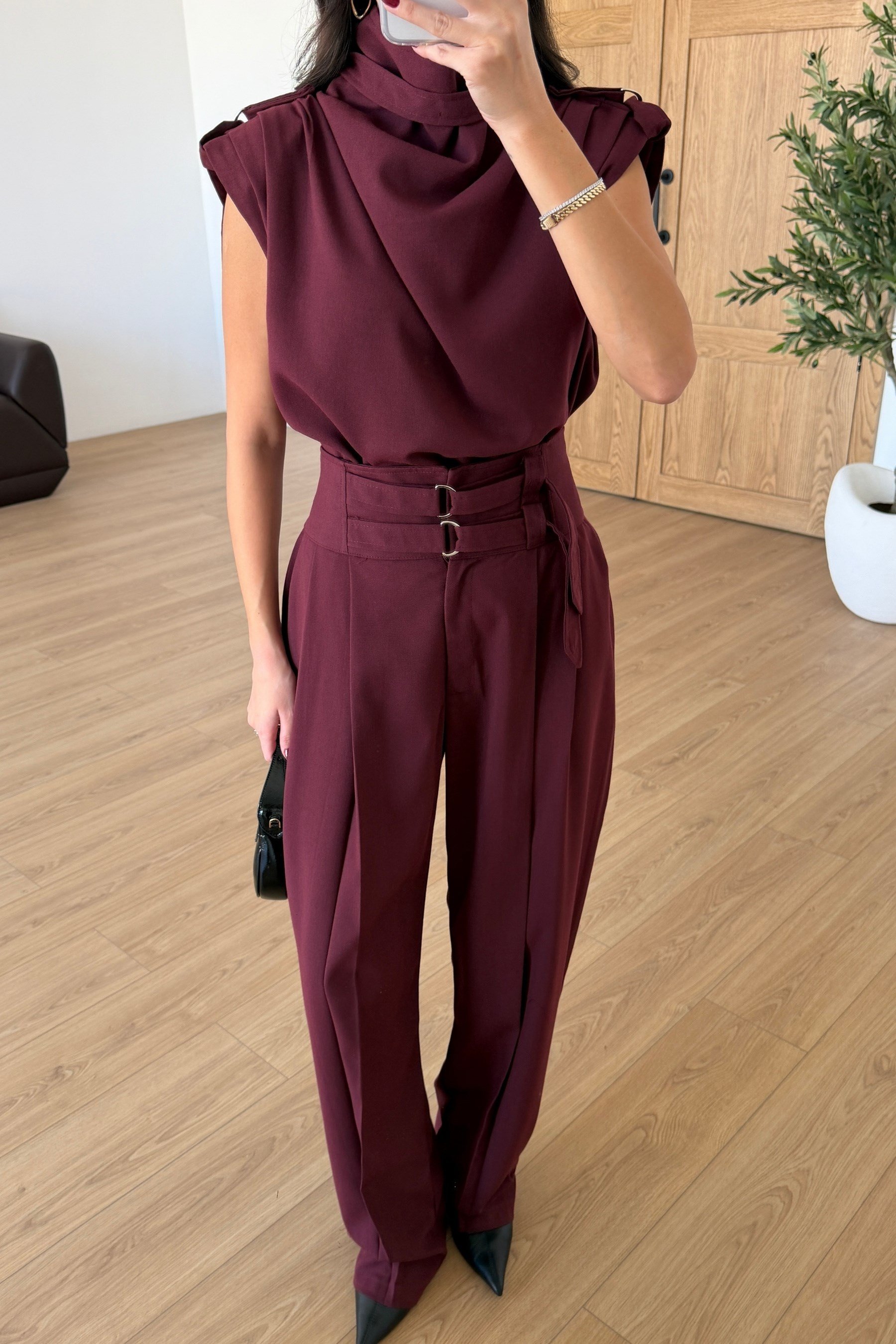 Elora Bordo Tasarım Bluz Pantolon Takım