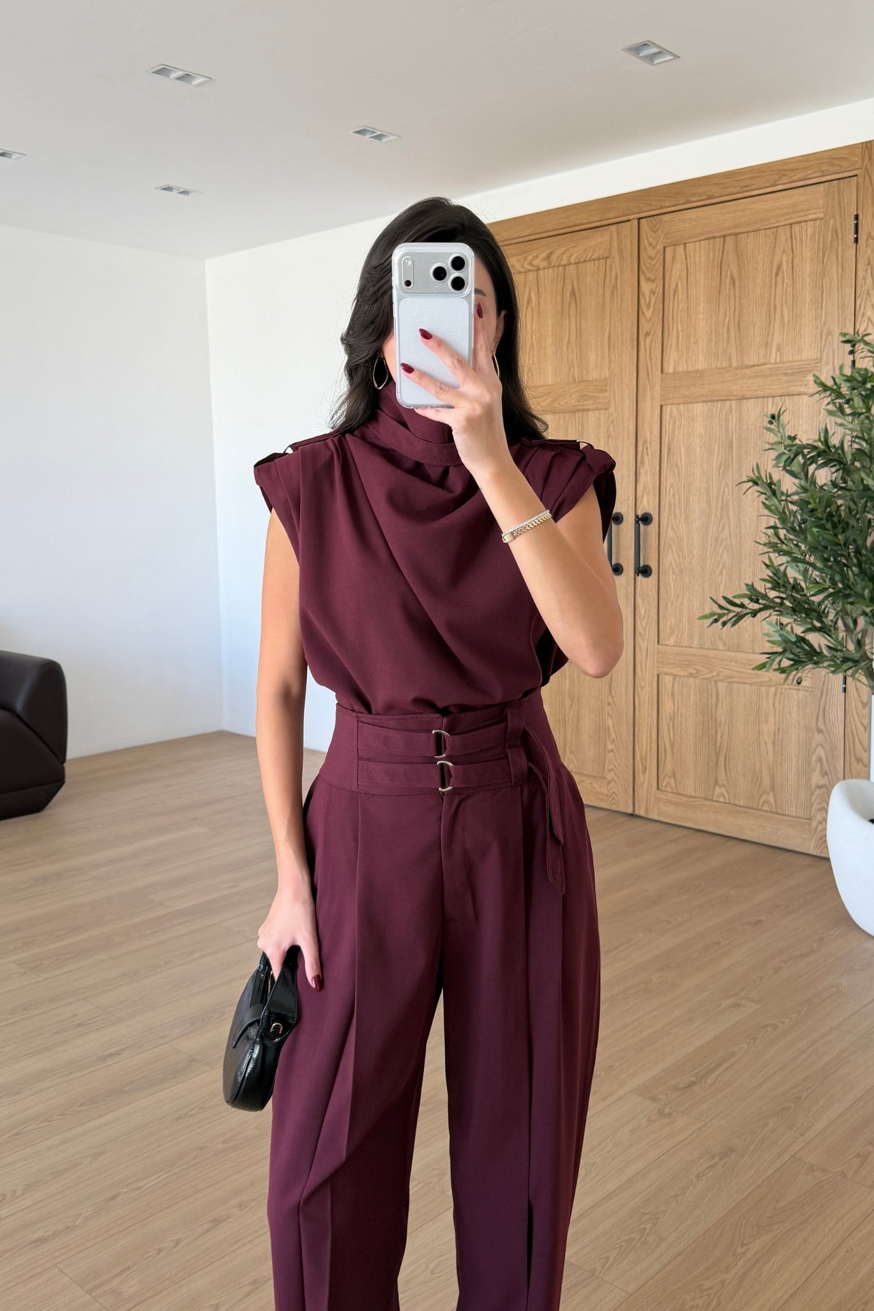 Elora Bordo Tasarım Bluz Pantolon Takım