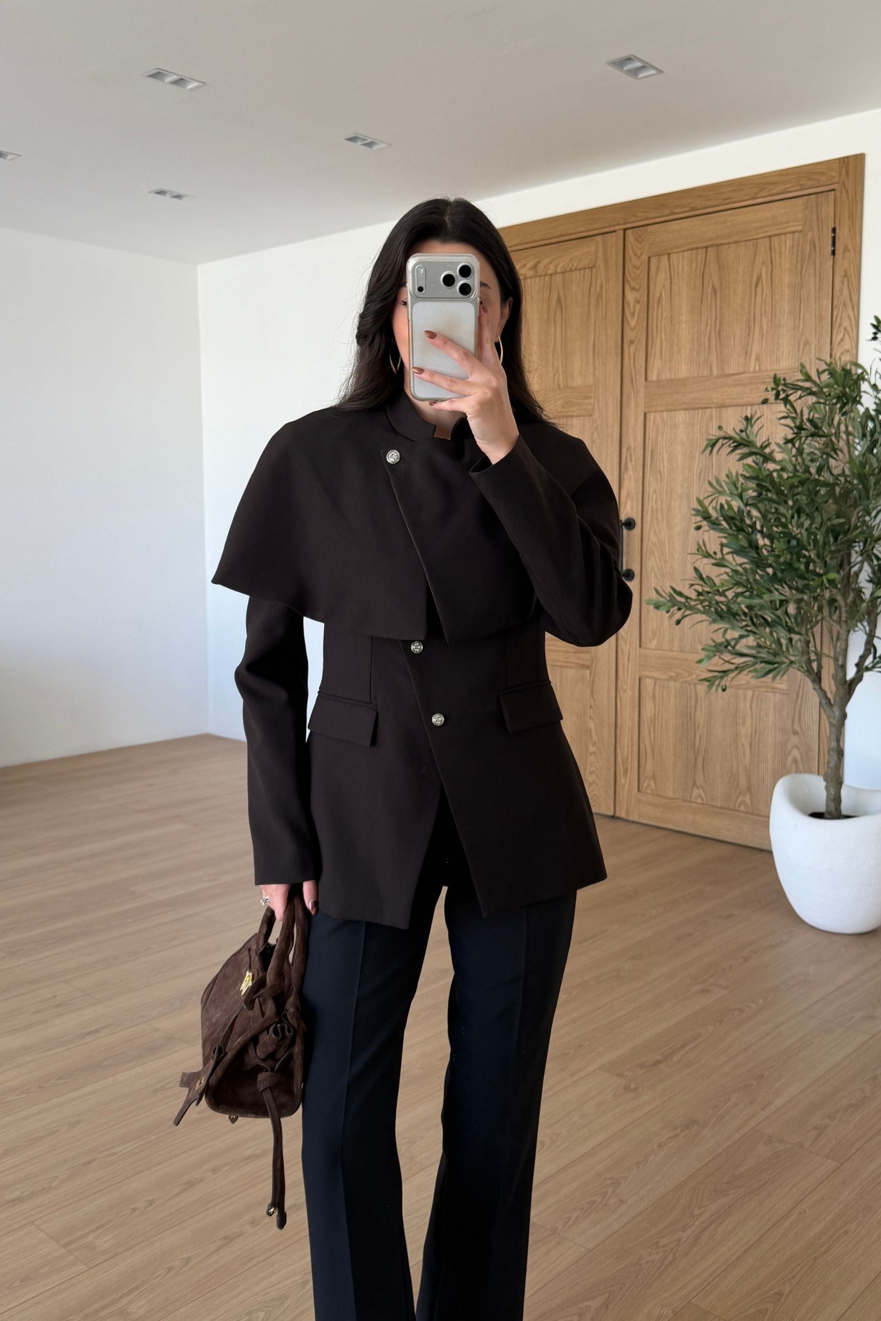 Felis Kahve Pelerin Detay Ceket