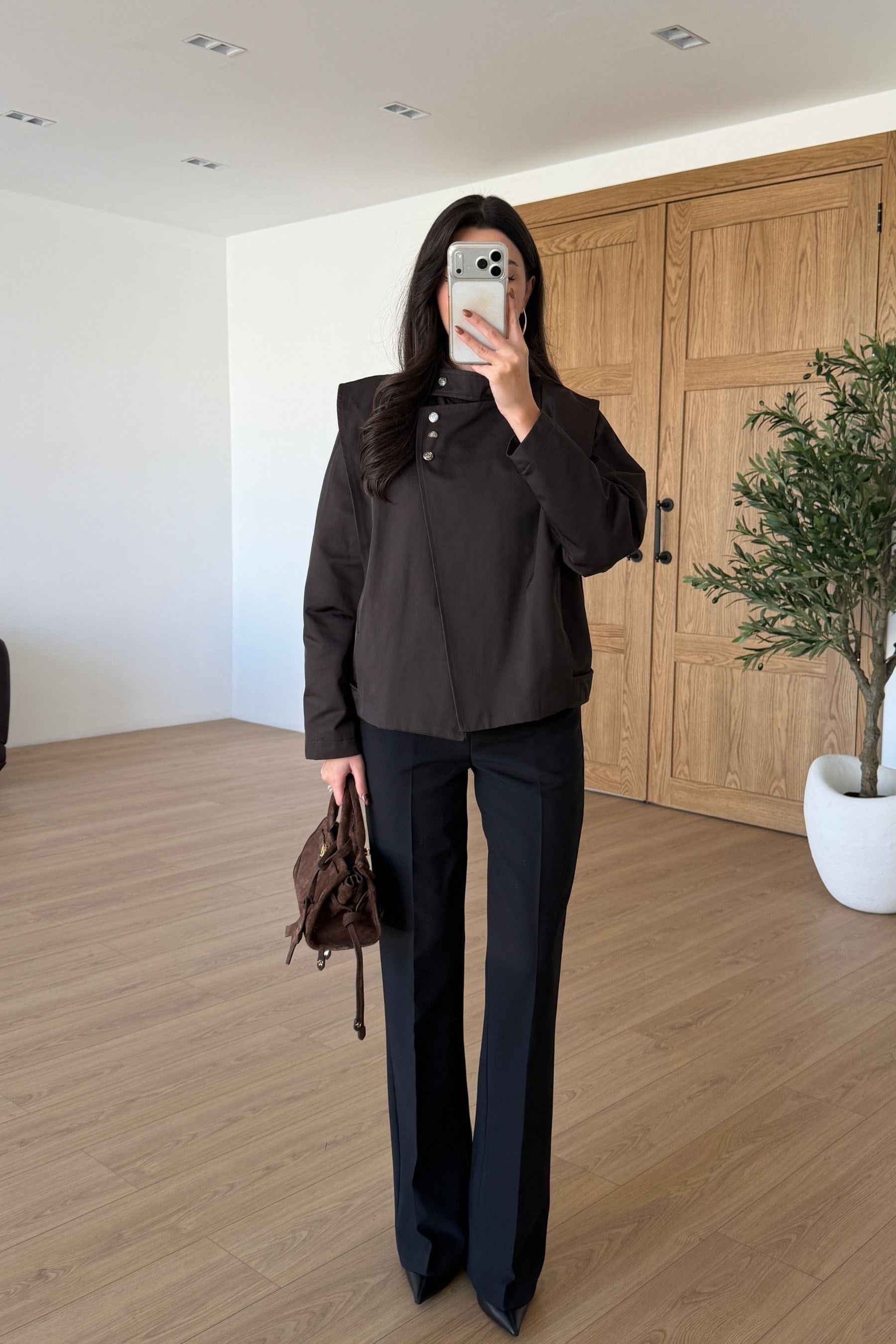 Fores Kahve Düğme Detay Kruvaze Ceket