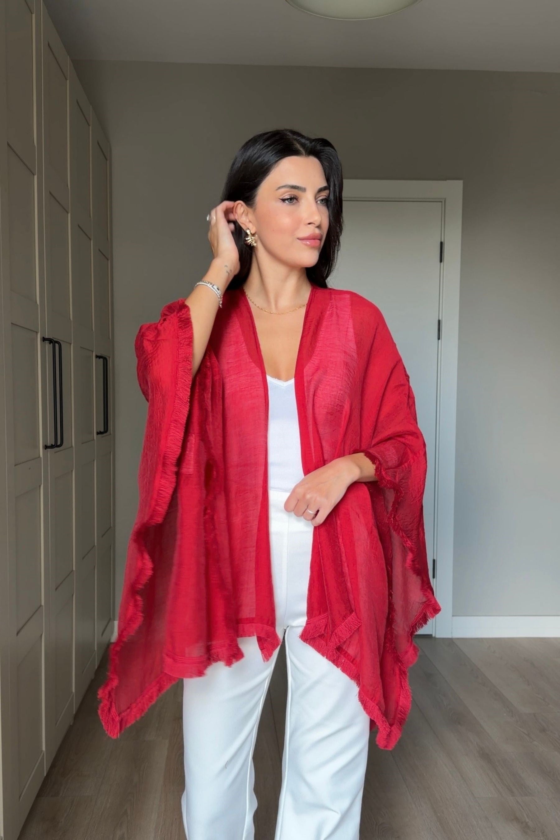 Glow Kırmızı Kuşaklı Kimono
