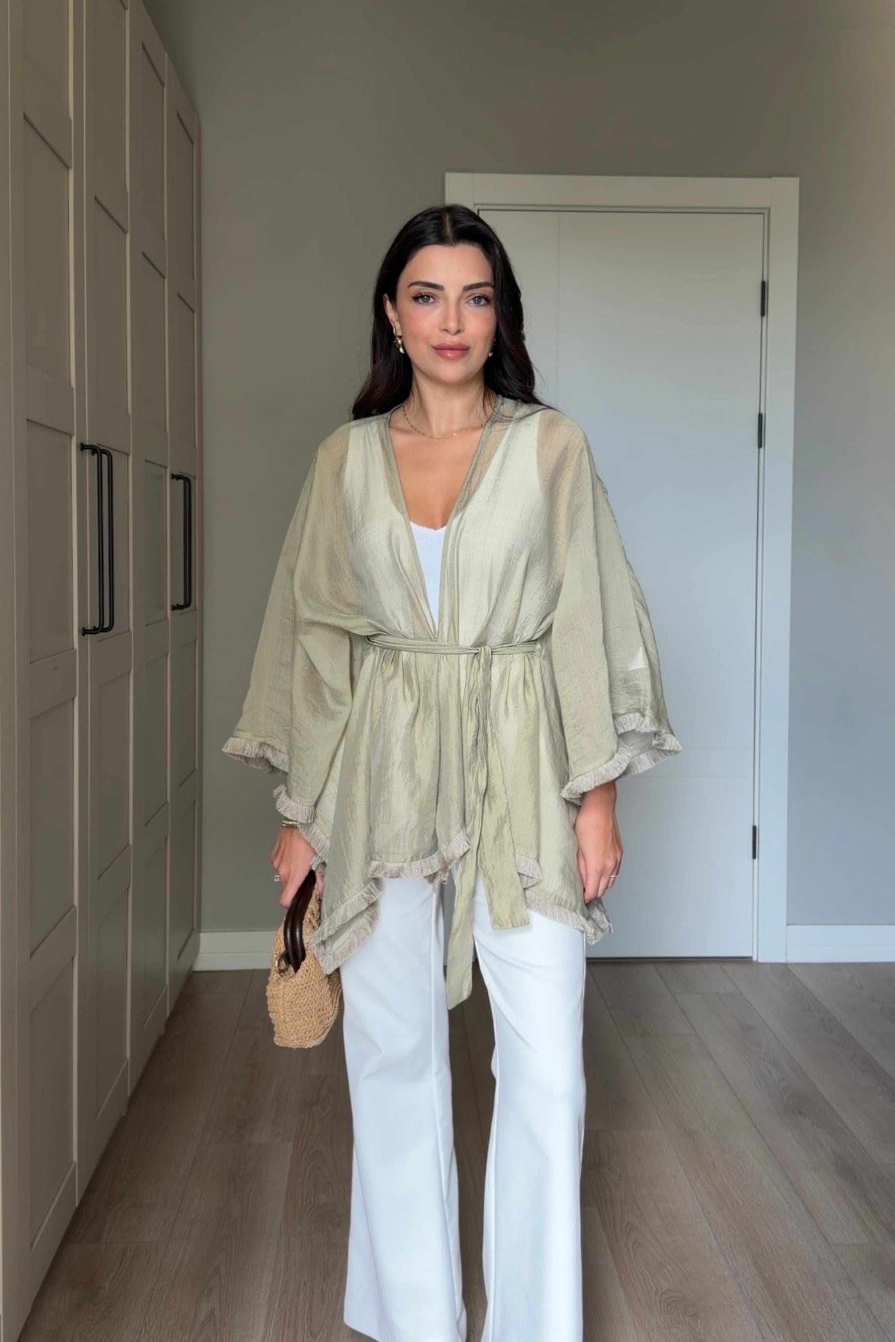 Glow Mint Kuşaklı Kimono