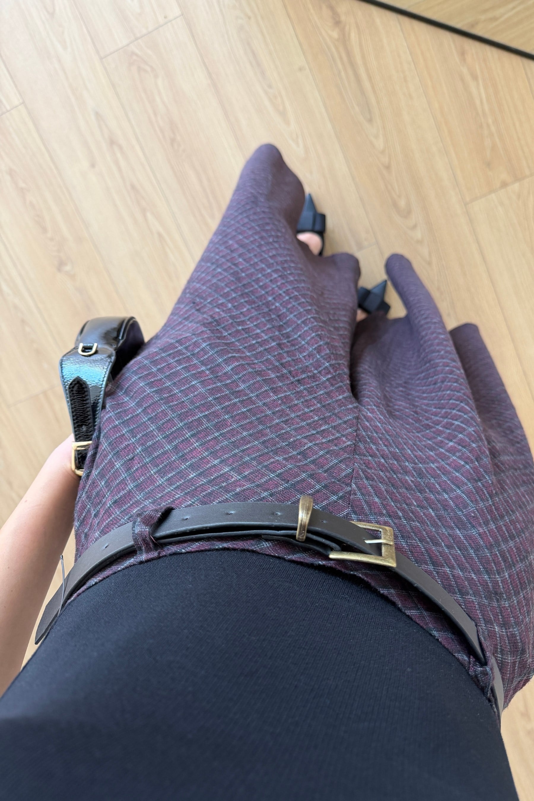 Hardy Mürdüm Beli Lastikli Kemerli Ekose Pantolon