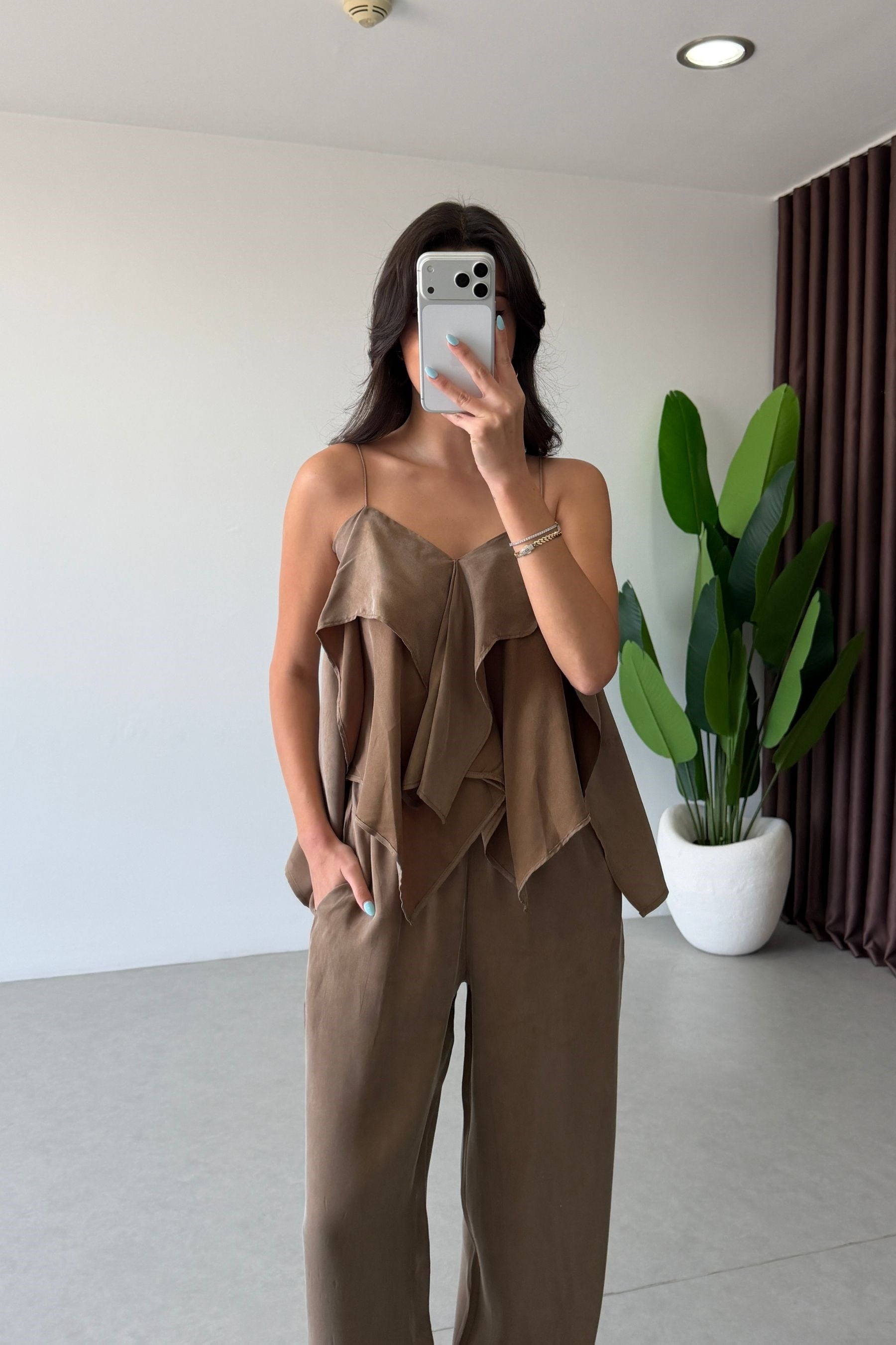 İnos Bronz Askılı Bluz Pantolon Takım